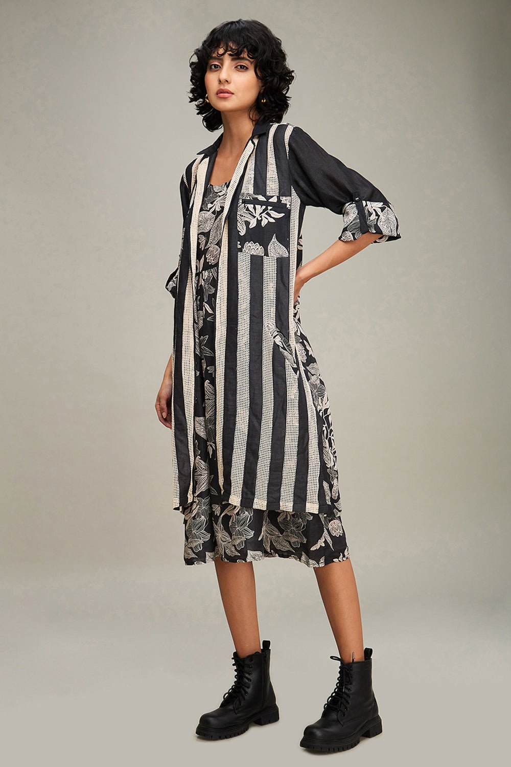 Black Ahyana Printed Long Dress and Jacket