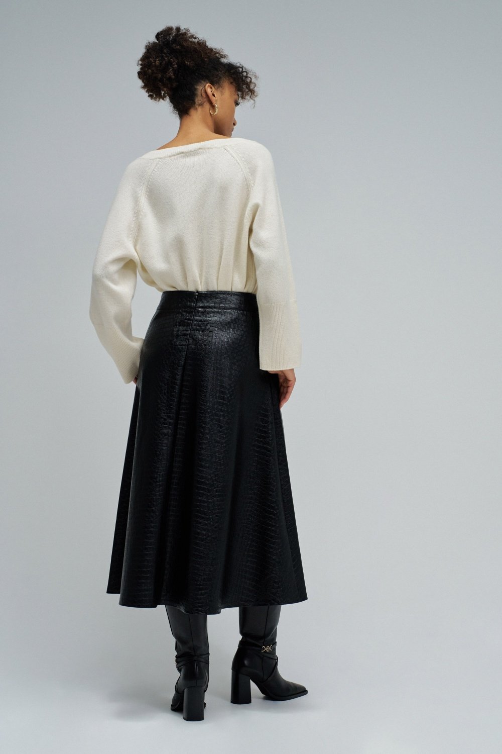 Faux Leather Midi Skirt with Belt