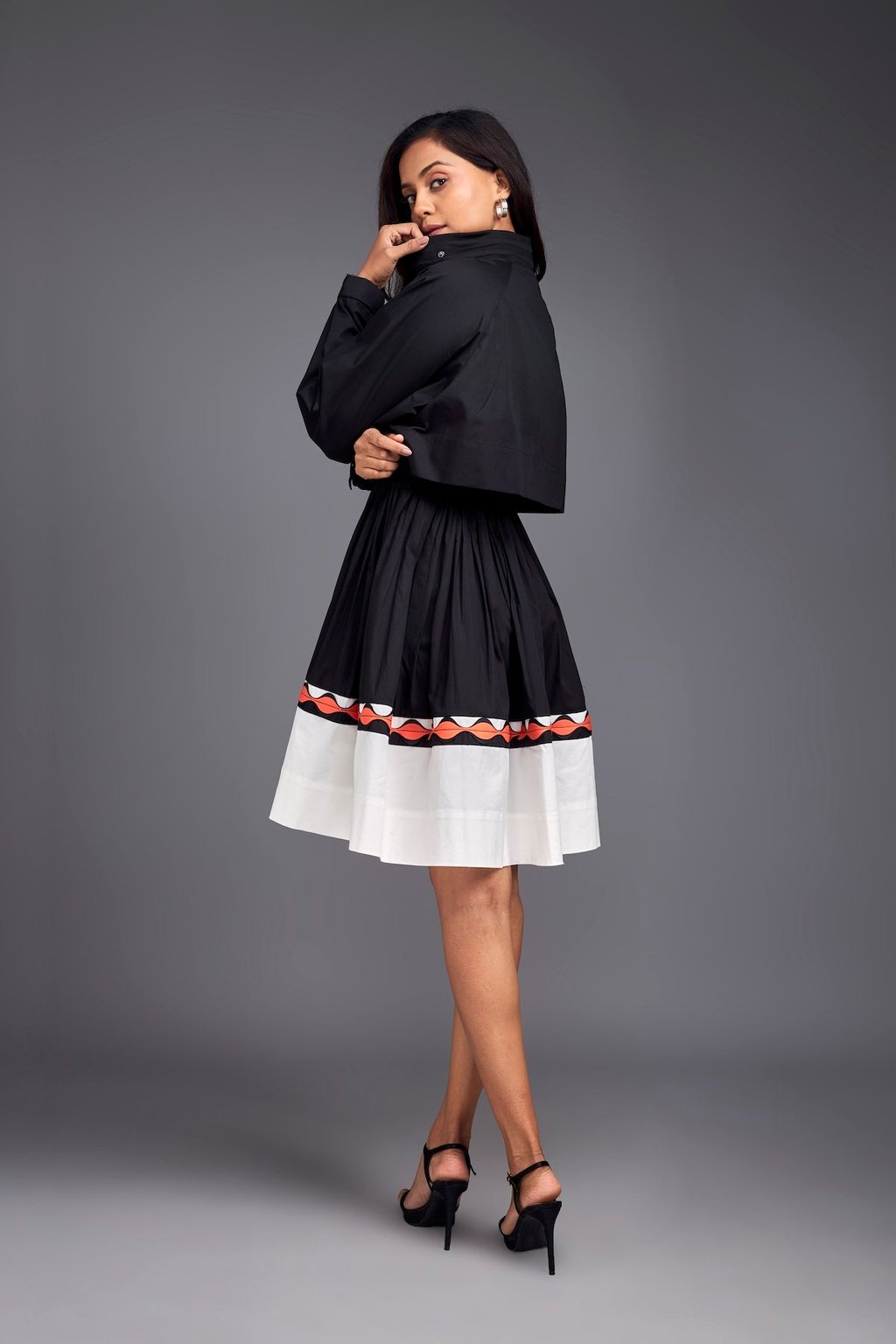Colour Block Jacket Style Ruffle Dress