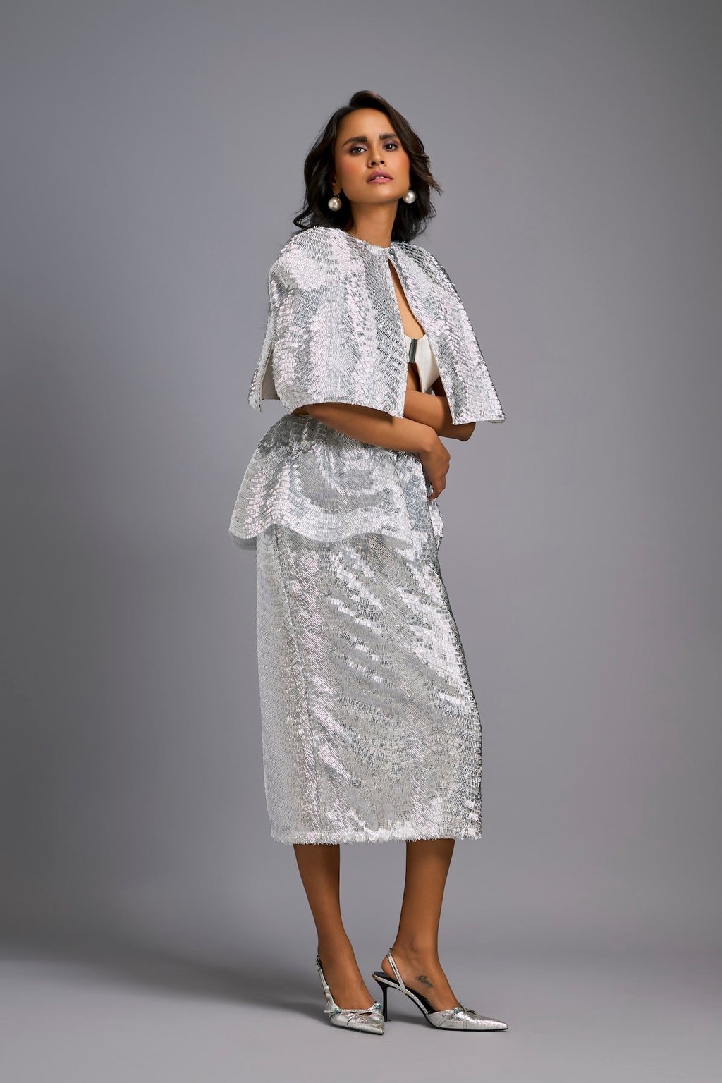 Shimmer Embroidered Midi Skirt