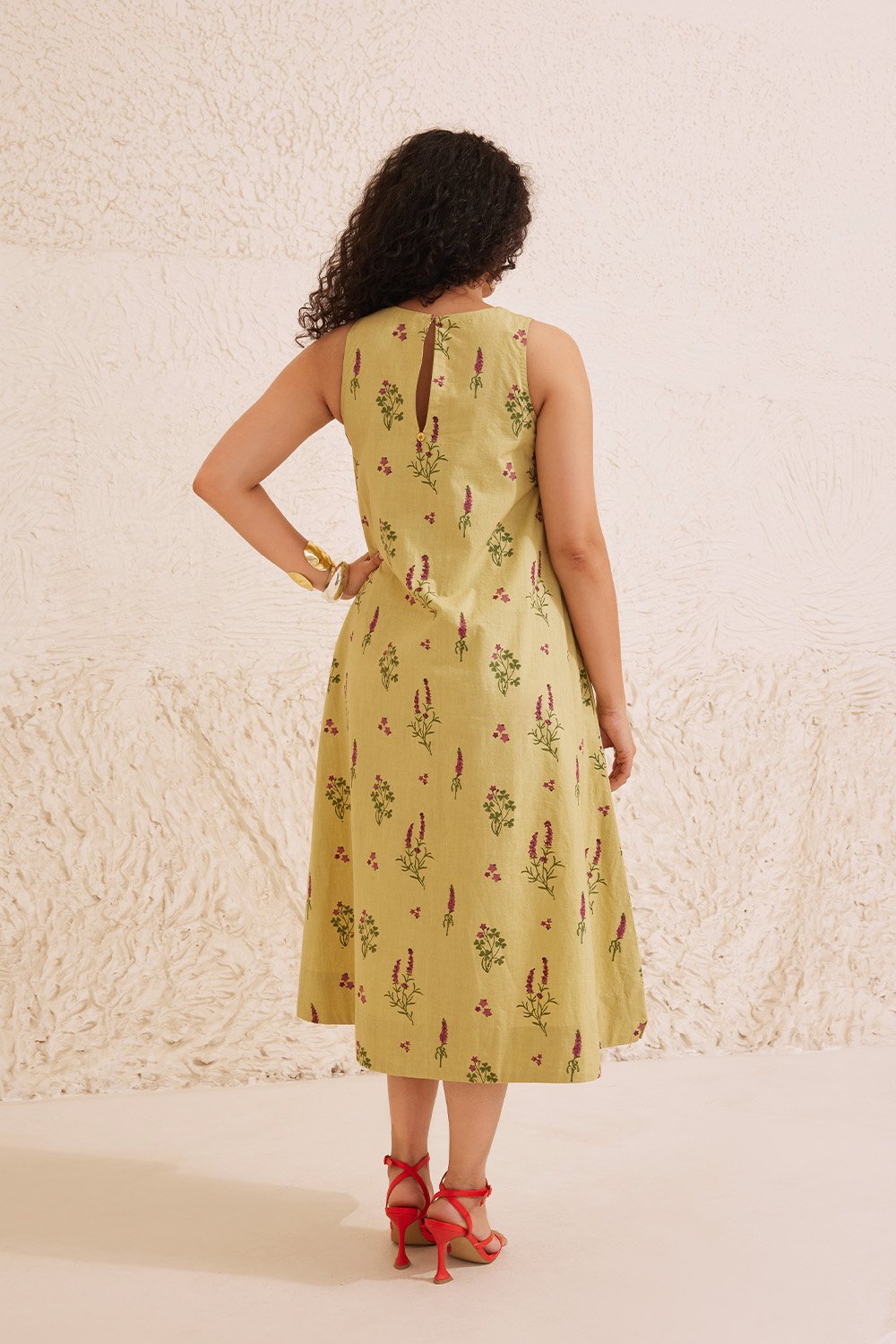 Sage Green Chanderi Hand Block Floral Dress