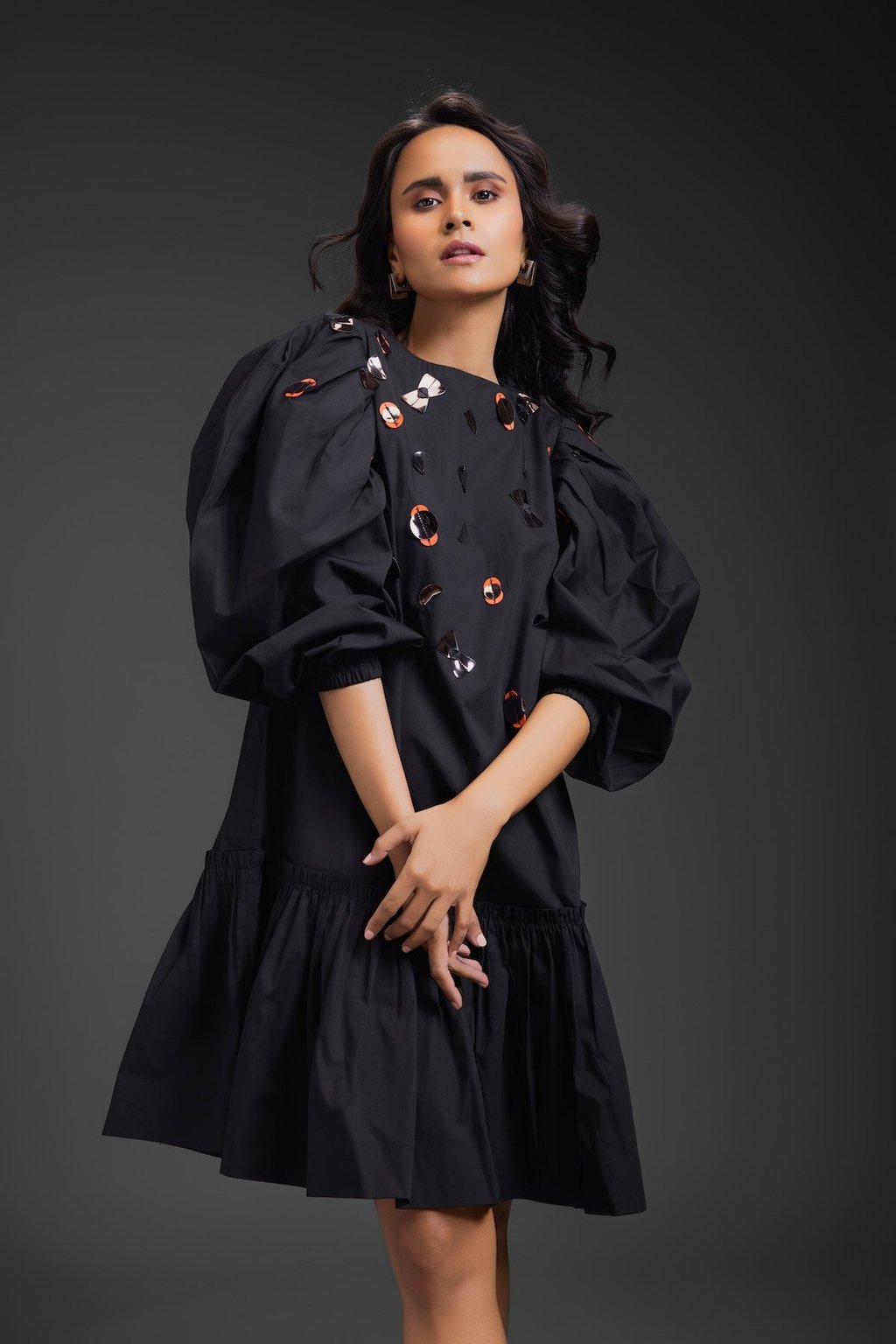 Cotton Dress with Neon Metallic Detailing
