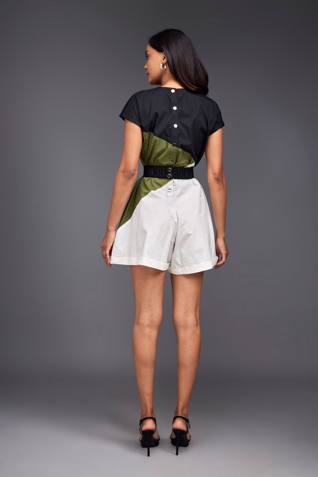 Colour Block Drop Sleeves Playsuit with Belt