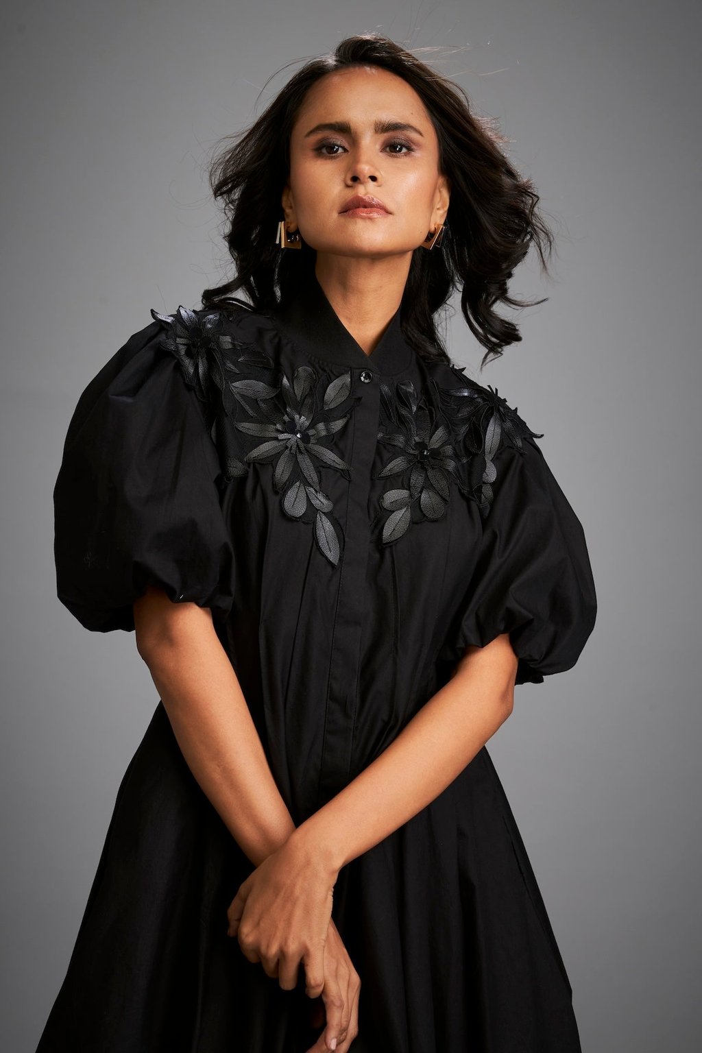 Structured Mini Dress with Puff Sleeves