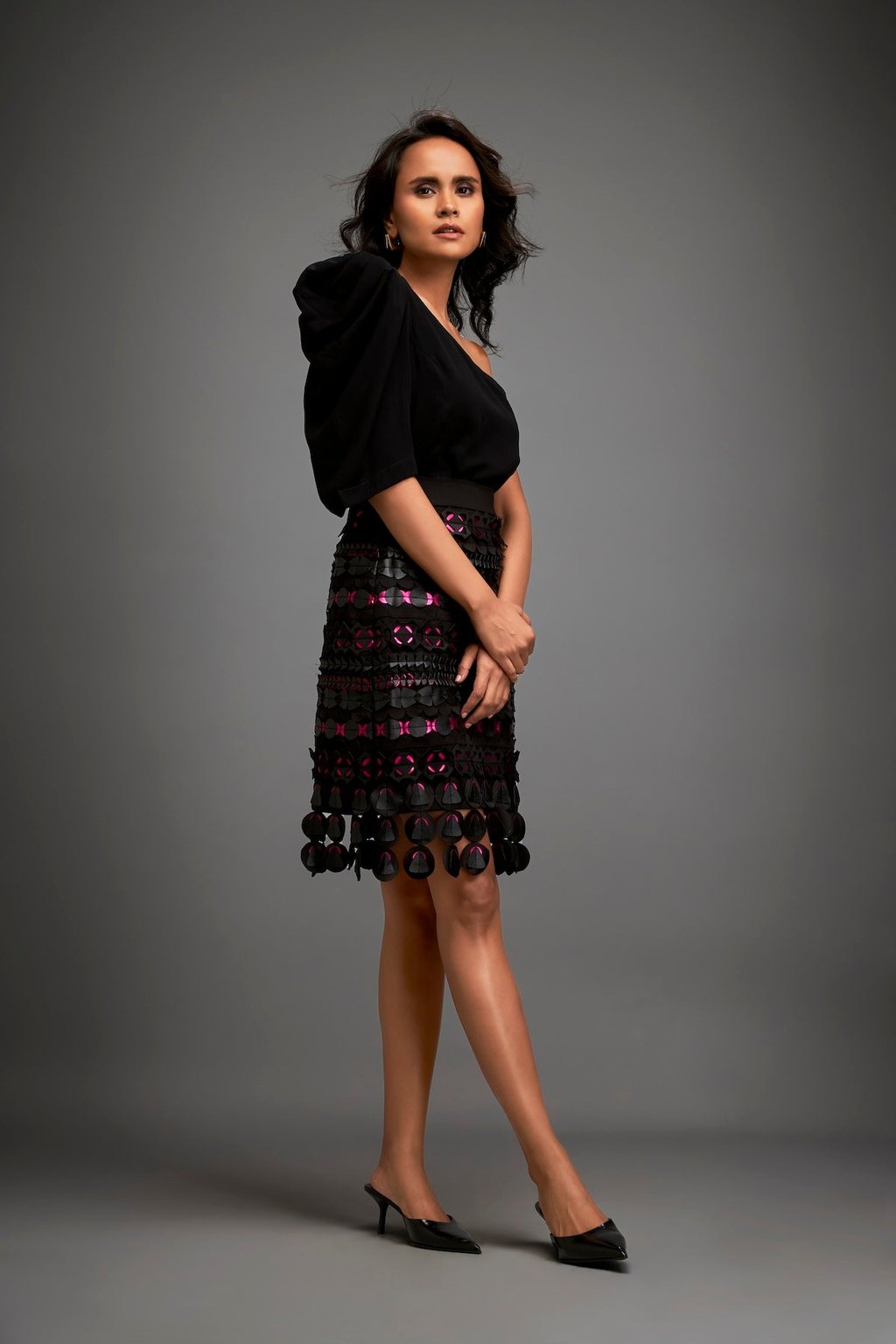Metallic Pink Accented Geometric Skirt