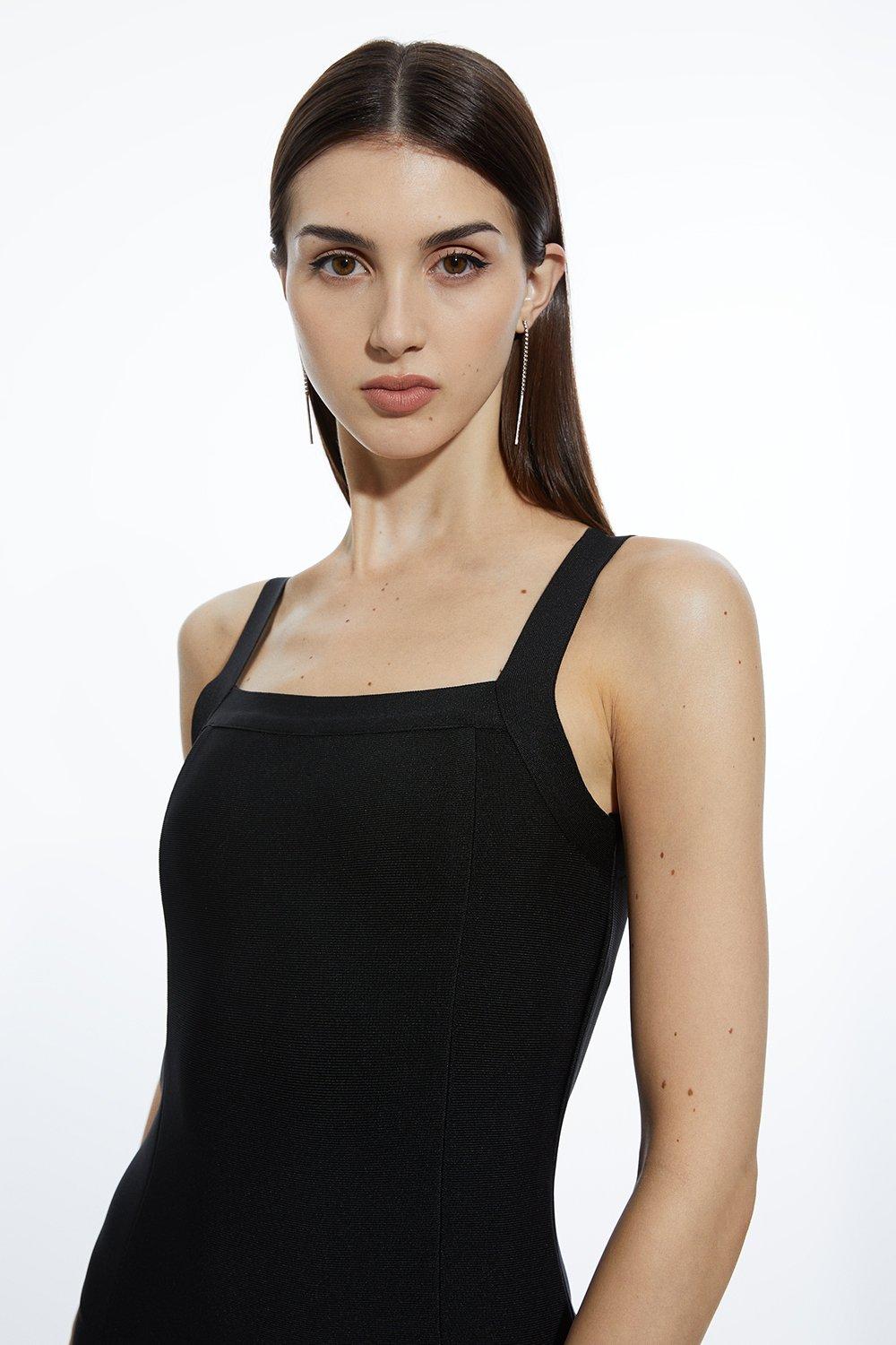 Figure Form Bandage Feather Hem Knit Midi Dress