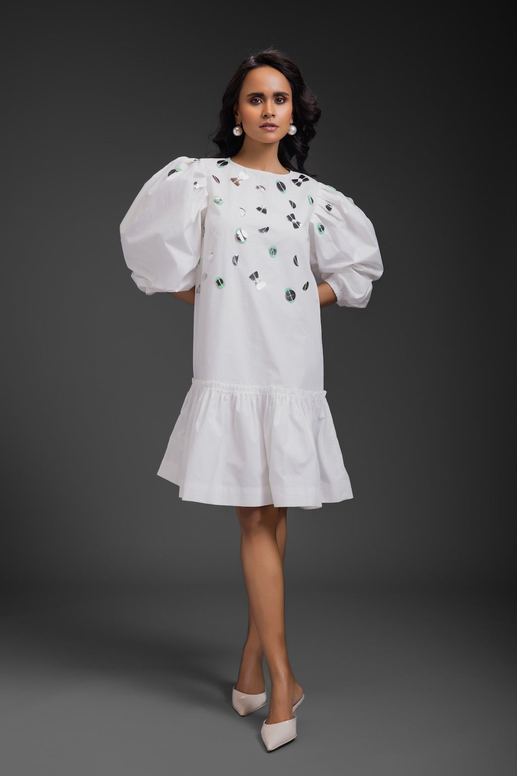 Cotton Dress with Neon Metallic Detailing