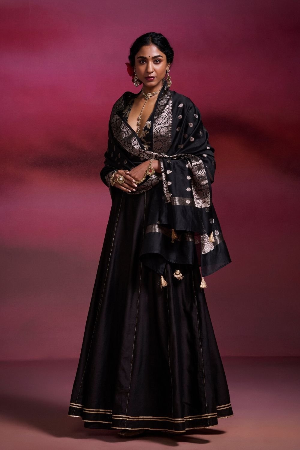 Zaara Black Three-Piece Lehenga Set with Dupatta