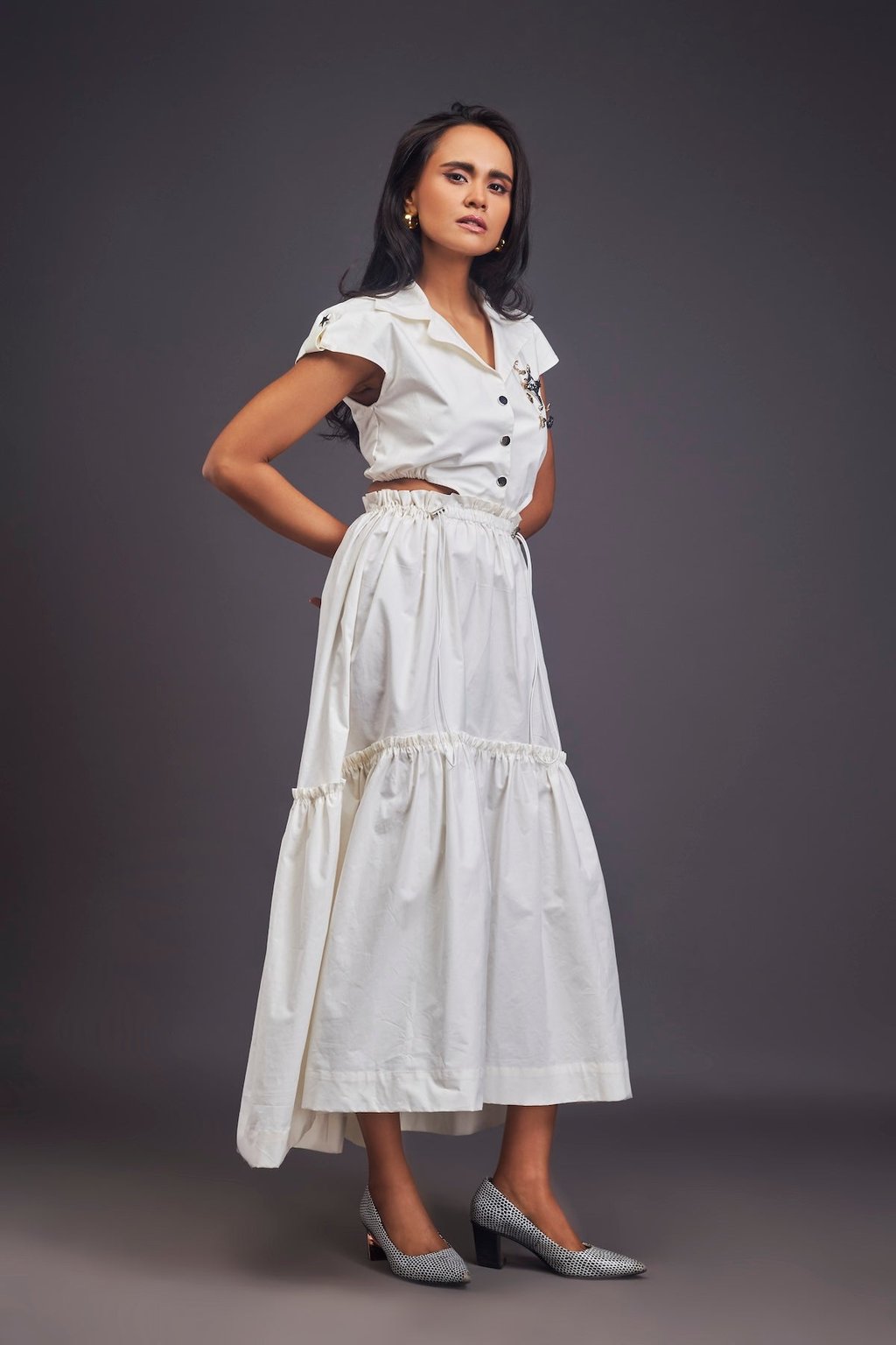 Lapel Collar Long Dress with Side Cutouts