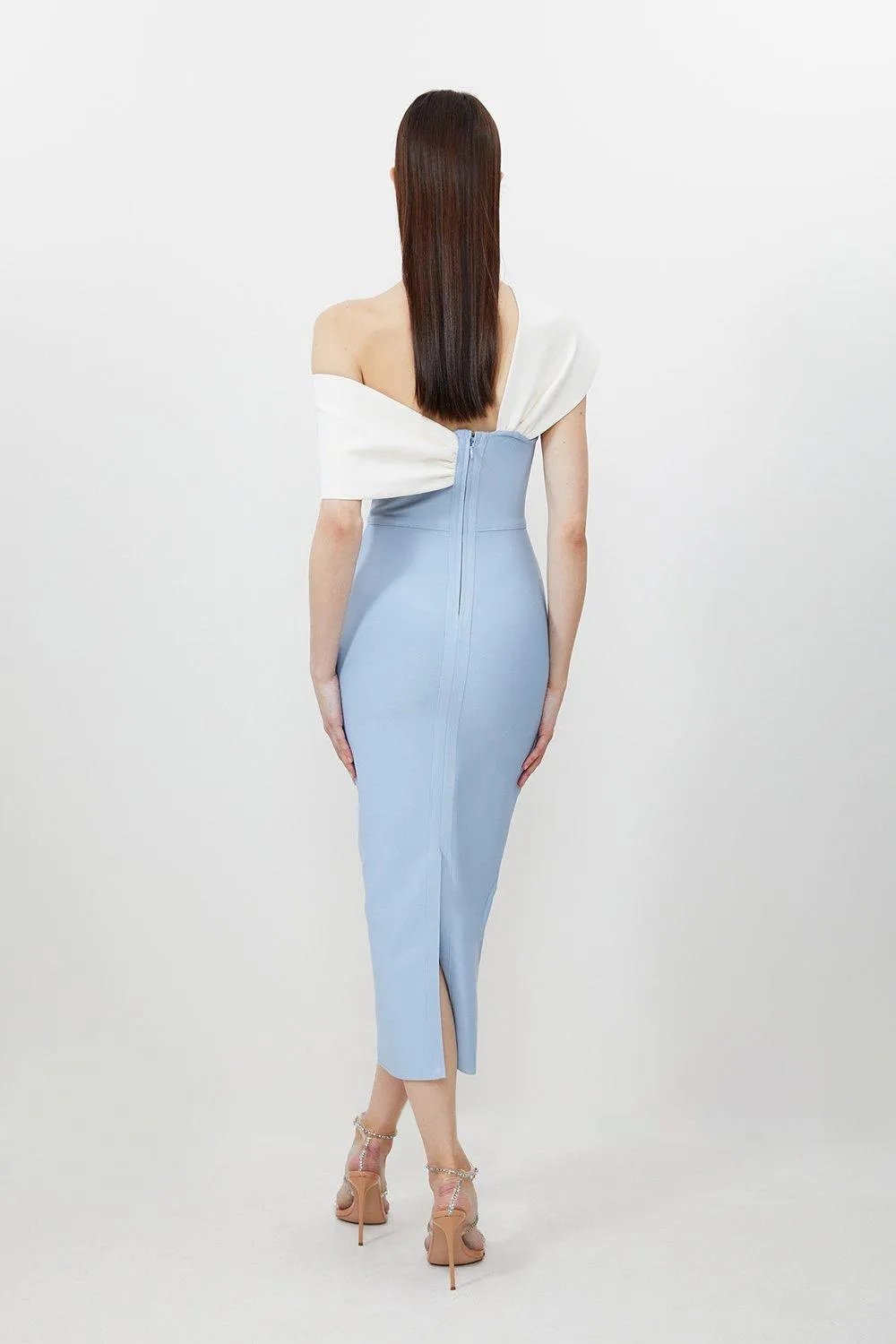 Figure Form Bandage Asymmetric Strap Knit Midi Dress