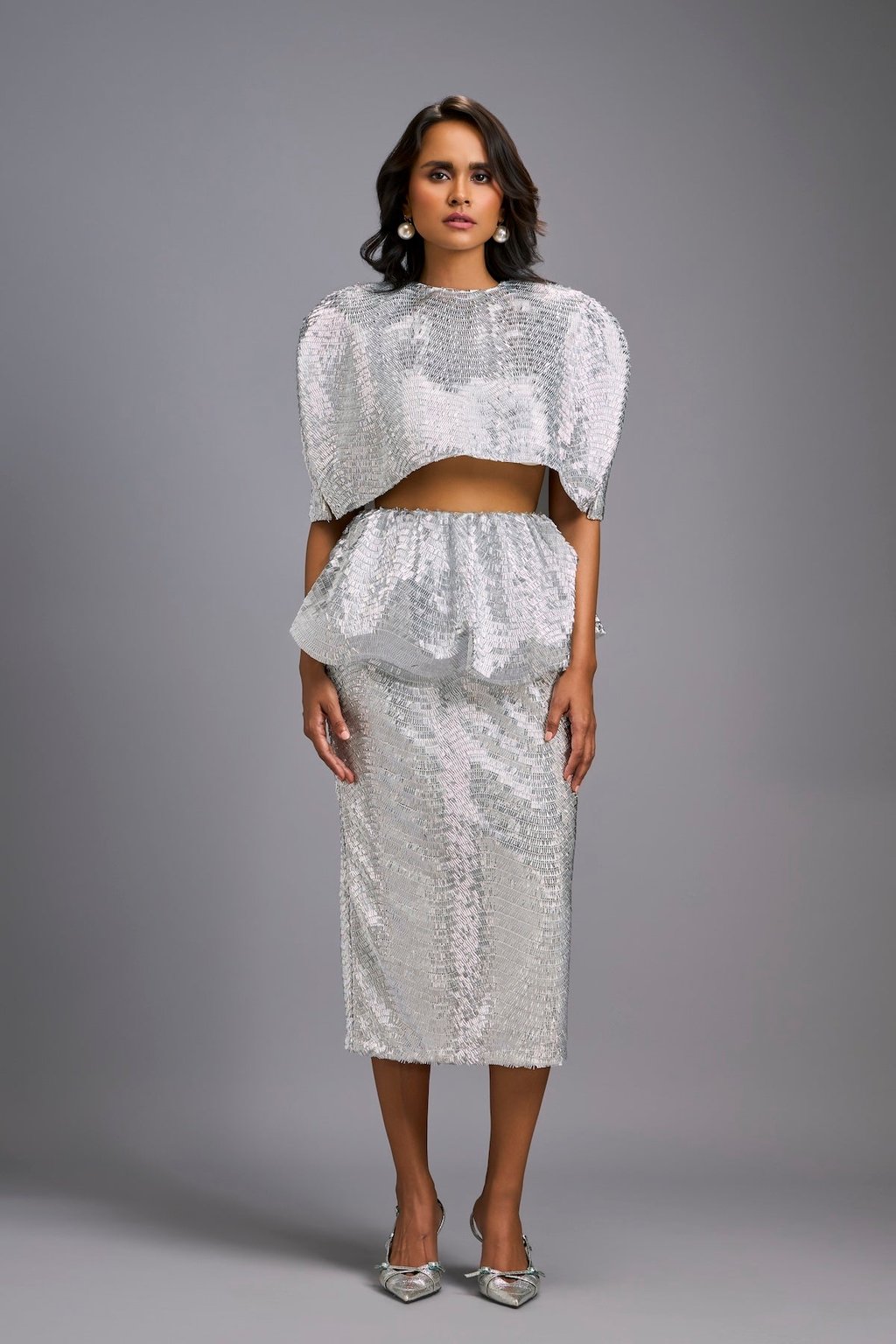 Shimmer Embroidered Midi Skirt