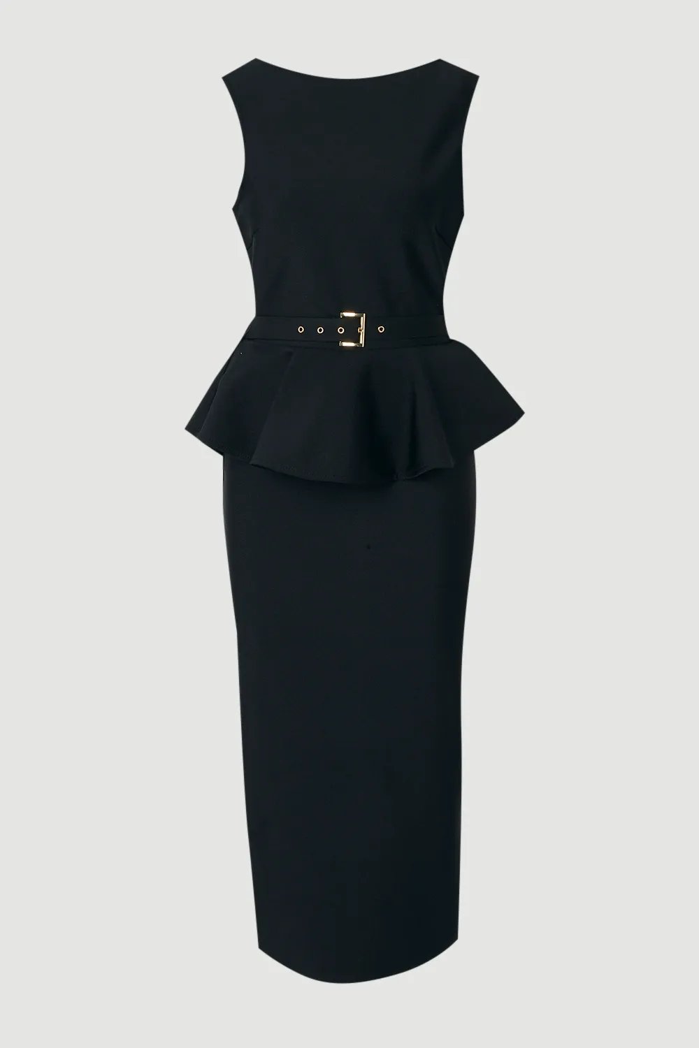 Figure Form Bandage Peplum Belted Pencil Knit Midi Dress