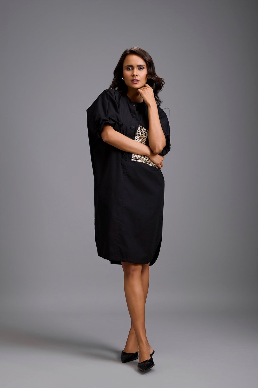 Oversized Shirt Dress with Ruched Sleeves