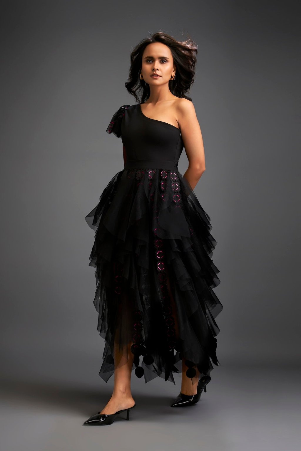 Tiered Tulle Skirt with Geometric Detailing