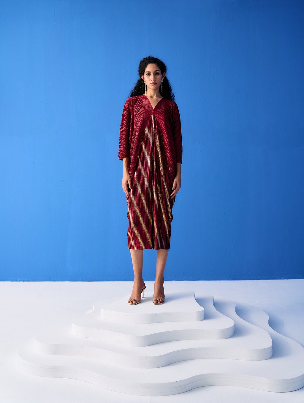 Two Tone Metallic Drape Dress