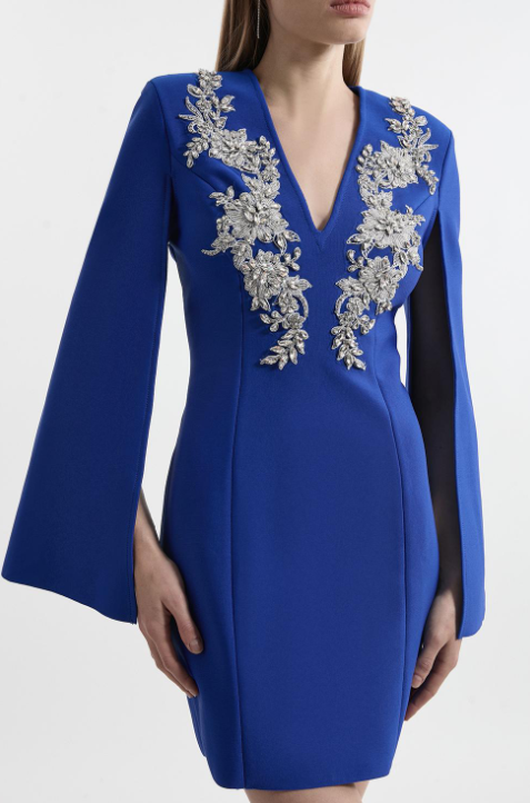 Bandage Form Fitting Cape Sleeve Embellished Mini Dress