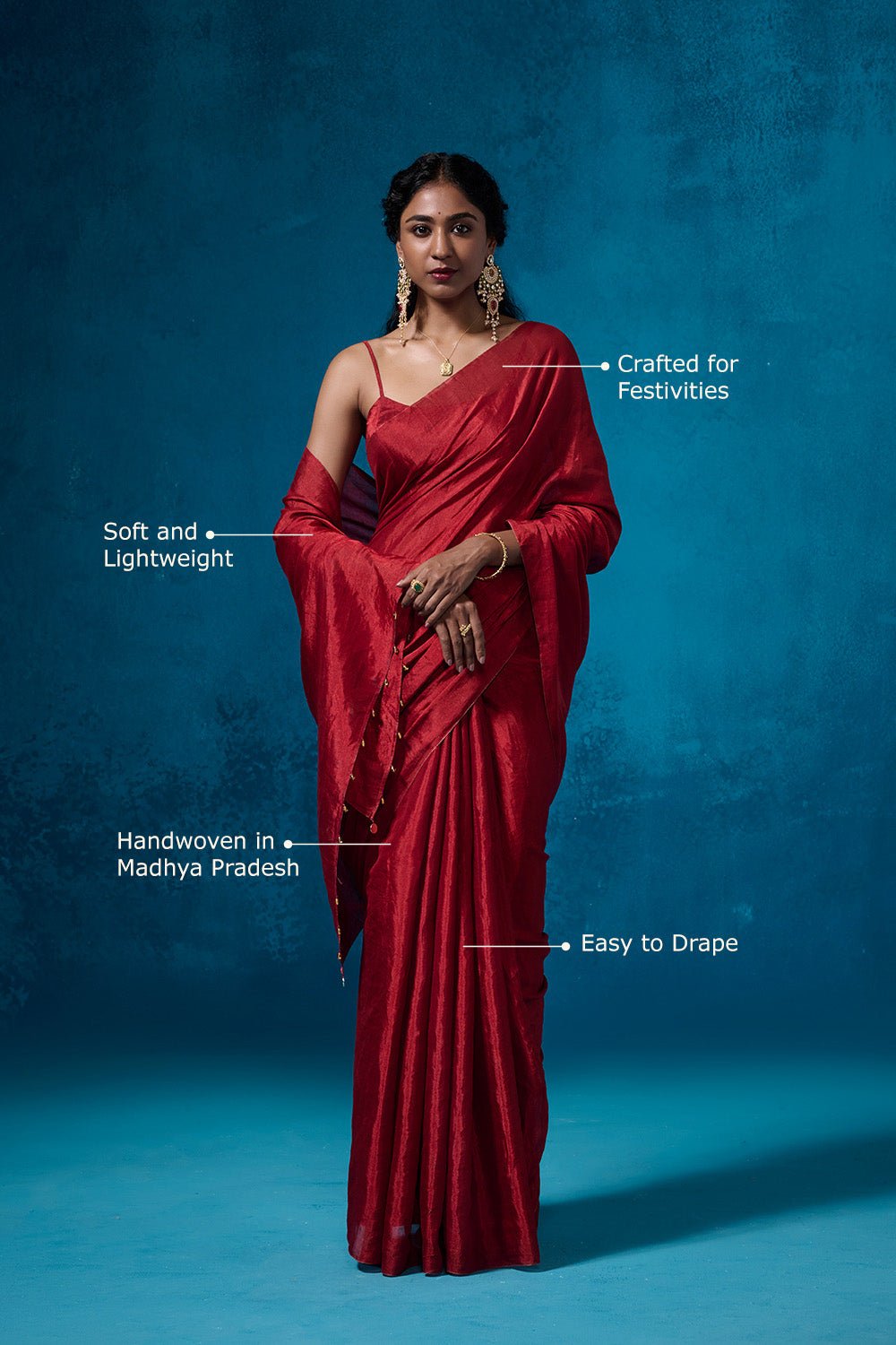Dilaab Tissue Fabric Rich Red  Sarees