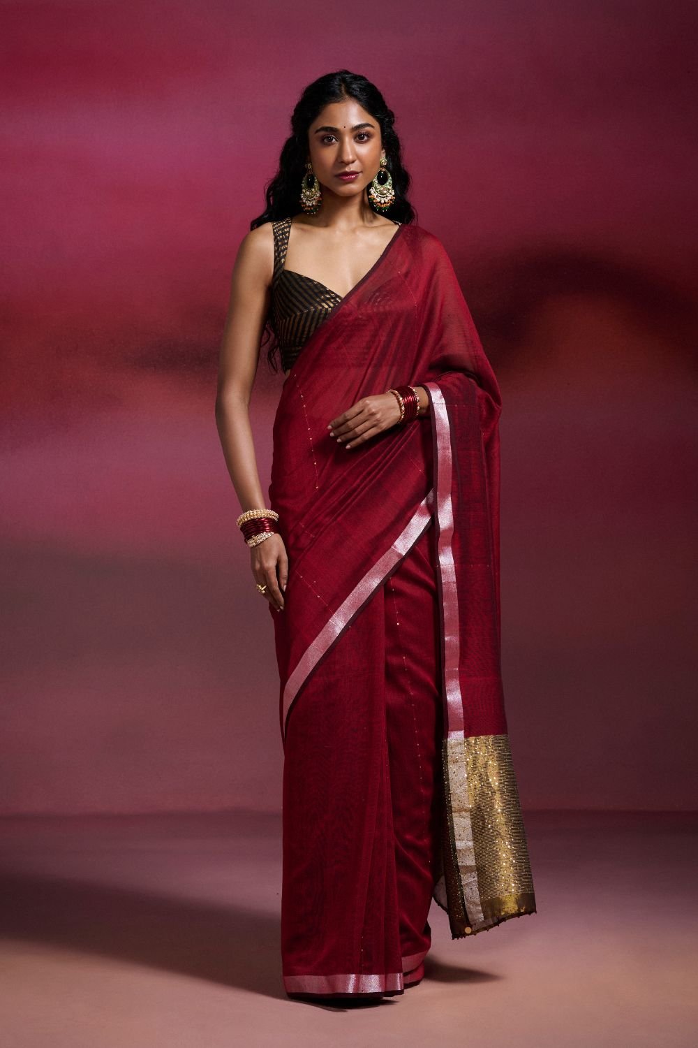 Maroon Handwoven Cotton Saree