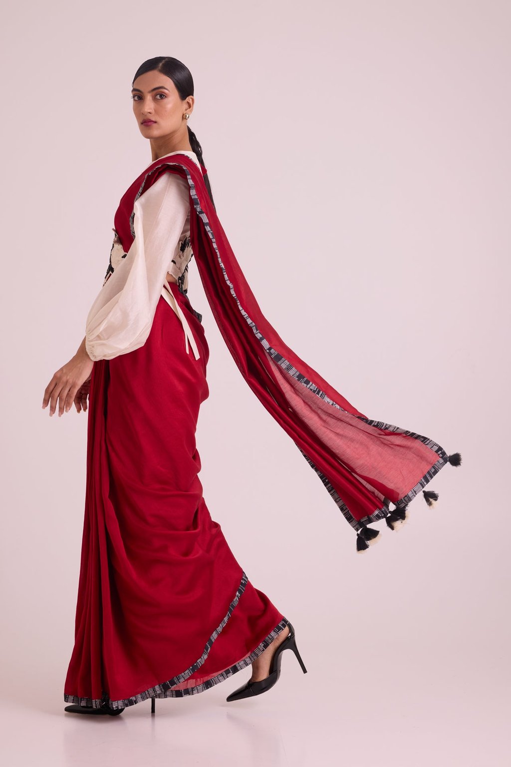 Manali - Bishop Blouse + Pre-Draped Saree + Bib