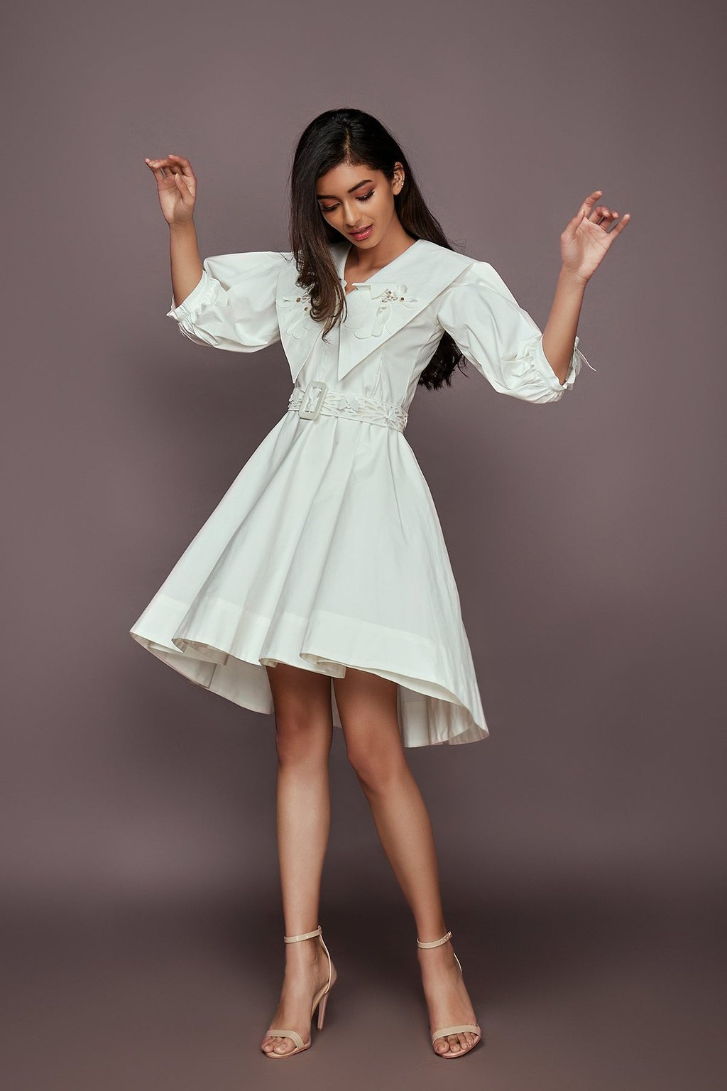 Dress with Attached Collar and Belt