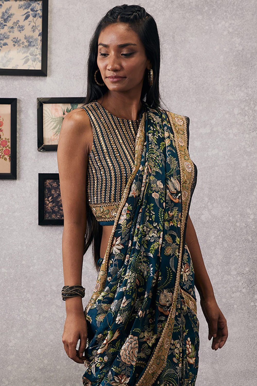 Mehr Embroidered Pre-Draped Brocade Saree