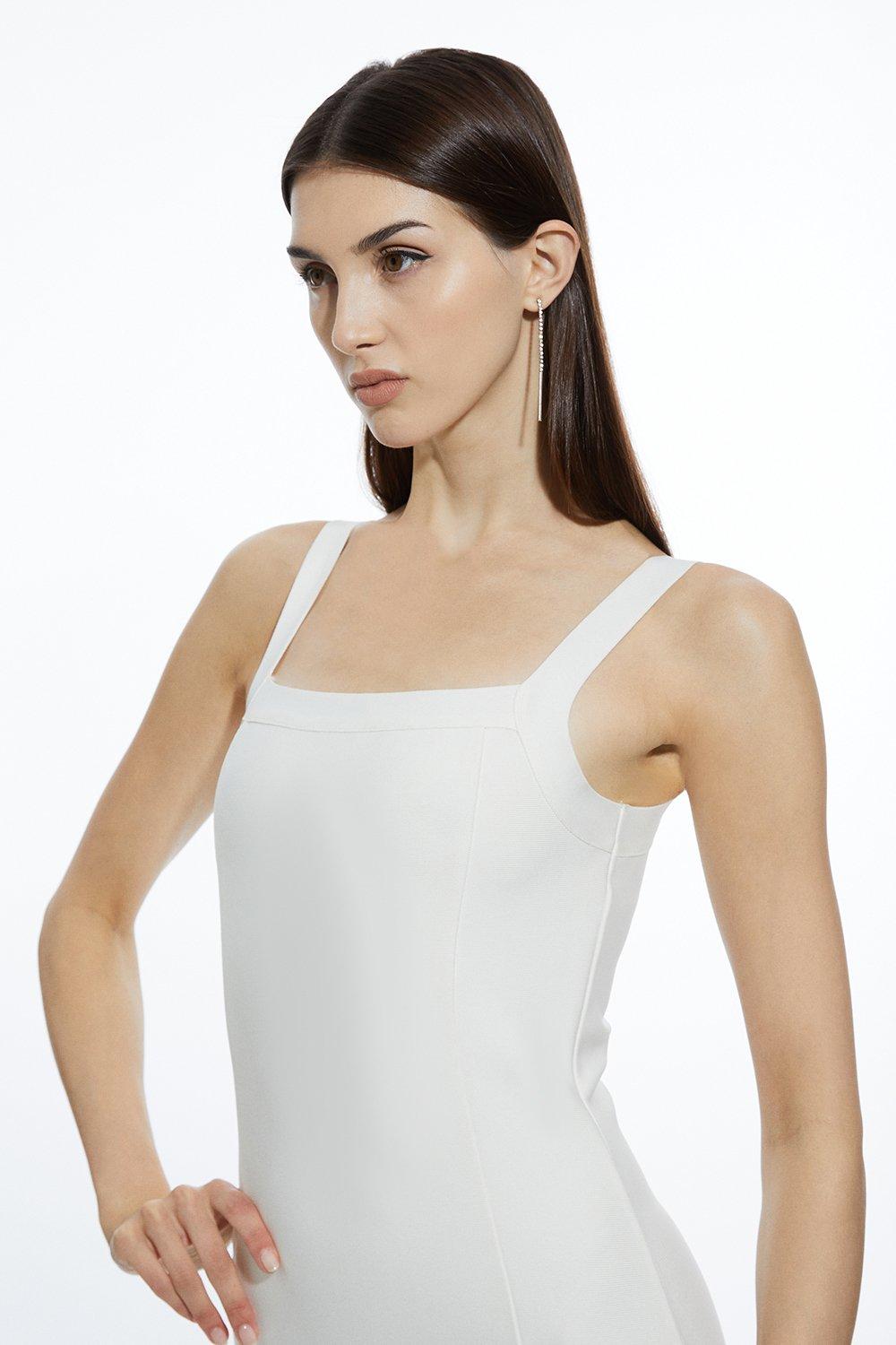 Figure Form Bandage Feather Hem Knit Midi Dress