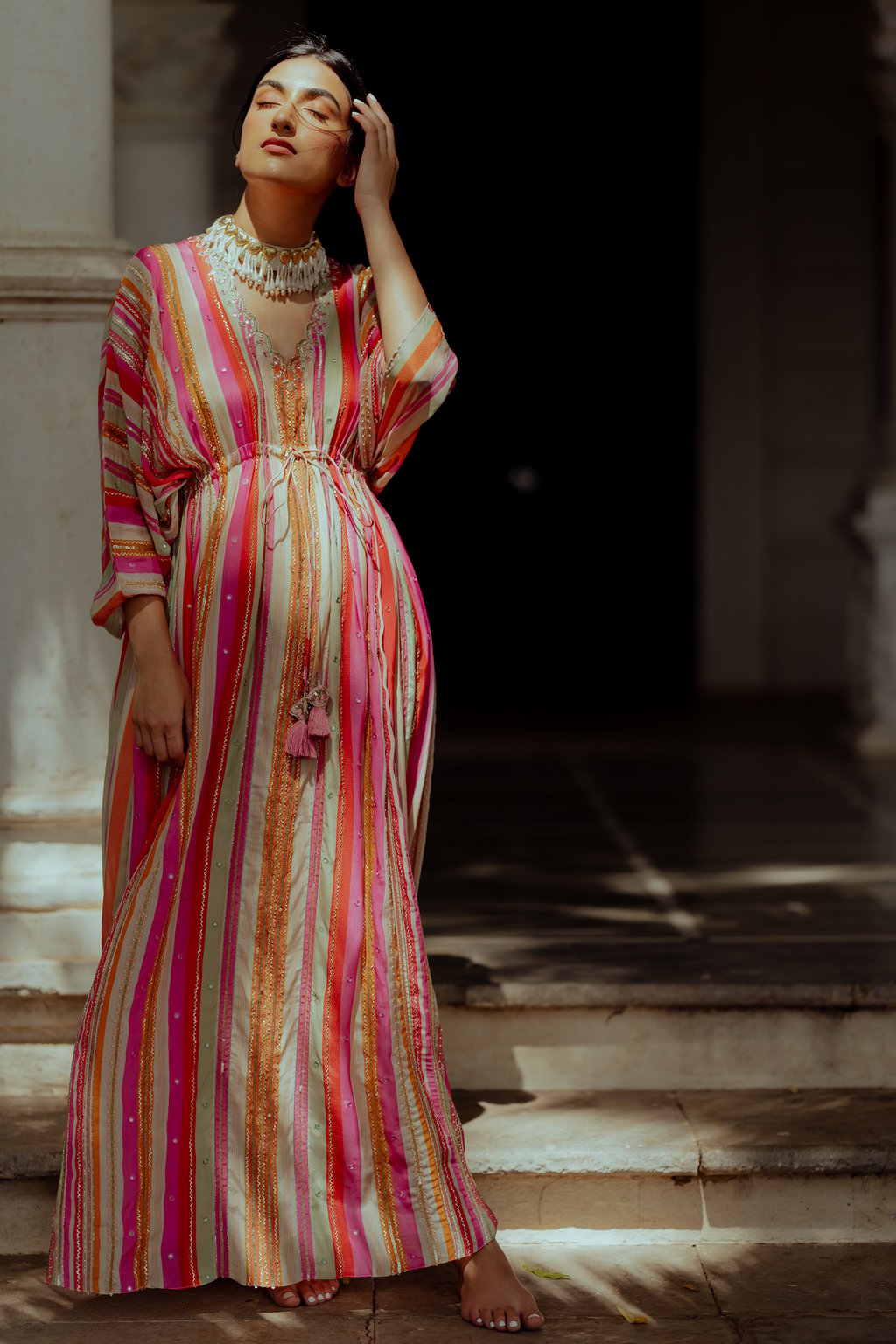 Multi-Coloured Striped Kaftan
