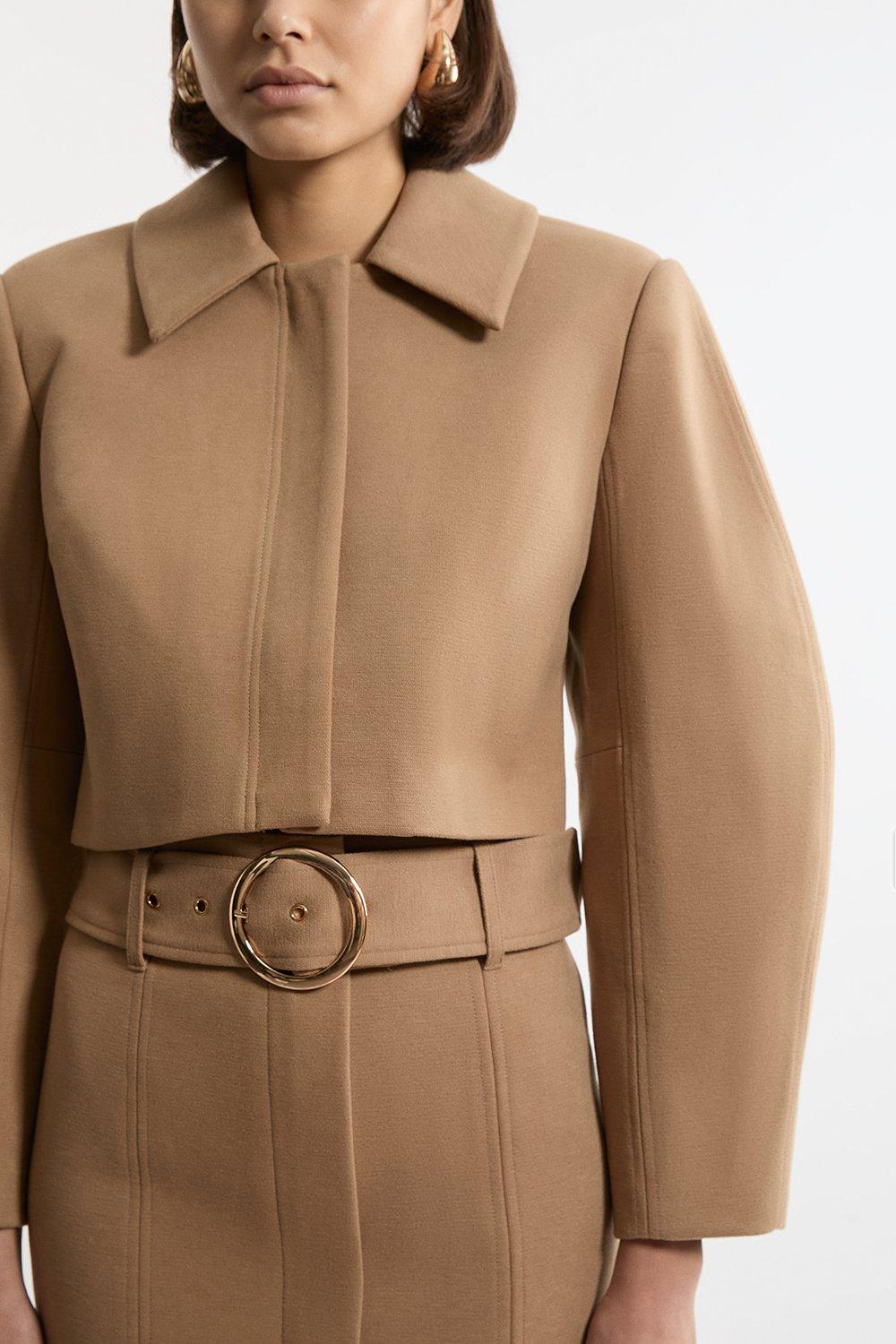 Brushed Cropped Collared Trench Jacket