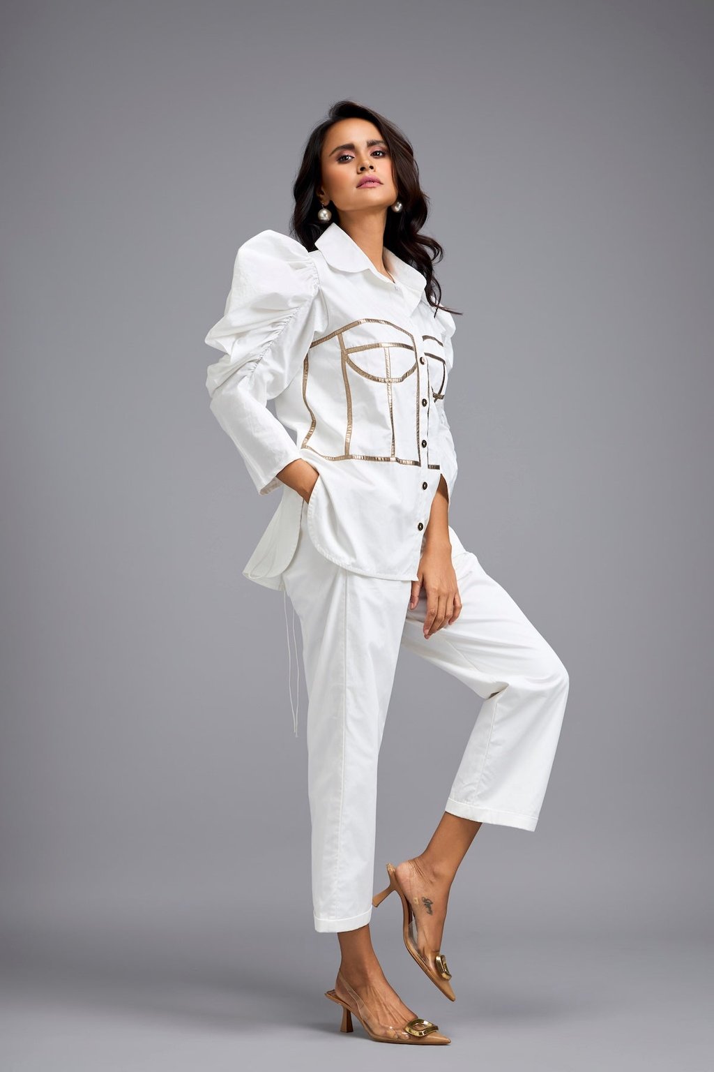 White Puff-Sleeve Corset Co-Ord Set
