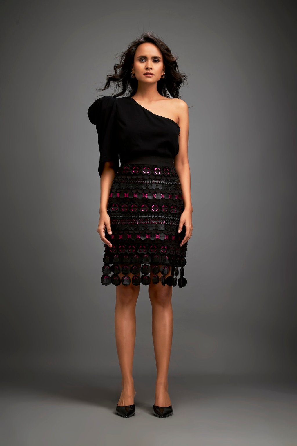 Metallic Pink Accented Geometric Skirt