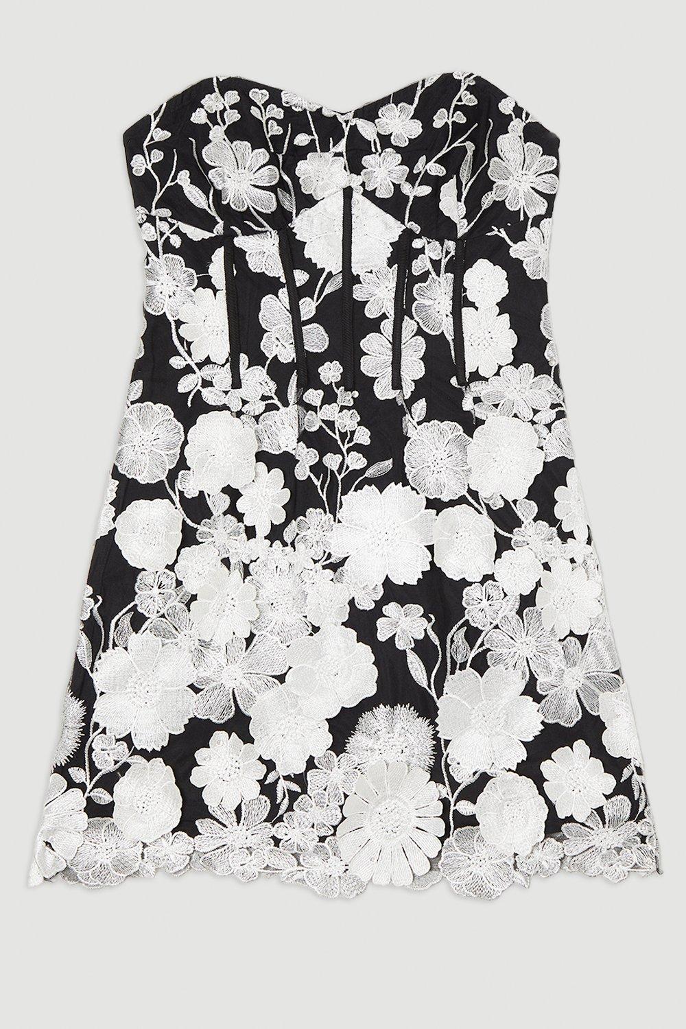 Floral Applique Structured Woven Mini Dress