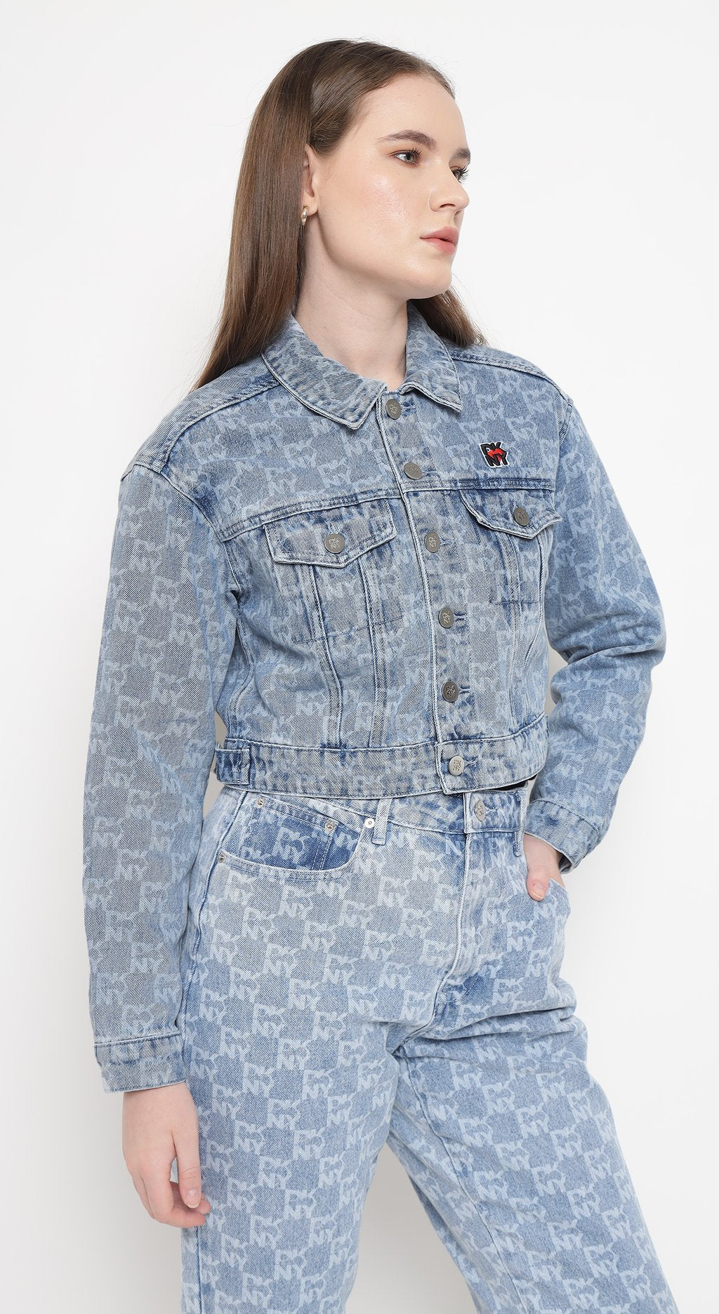 Denim Jacket with Allover Logo