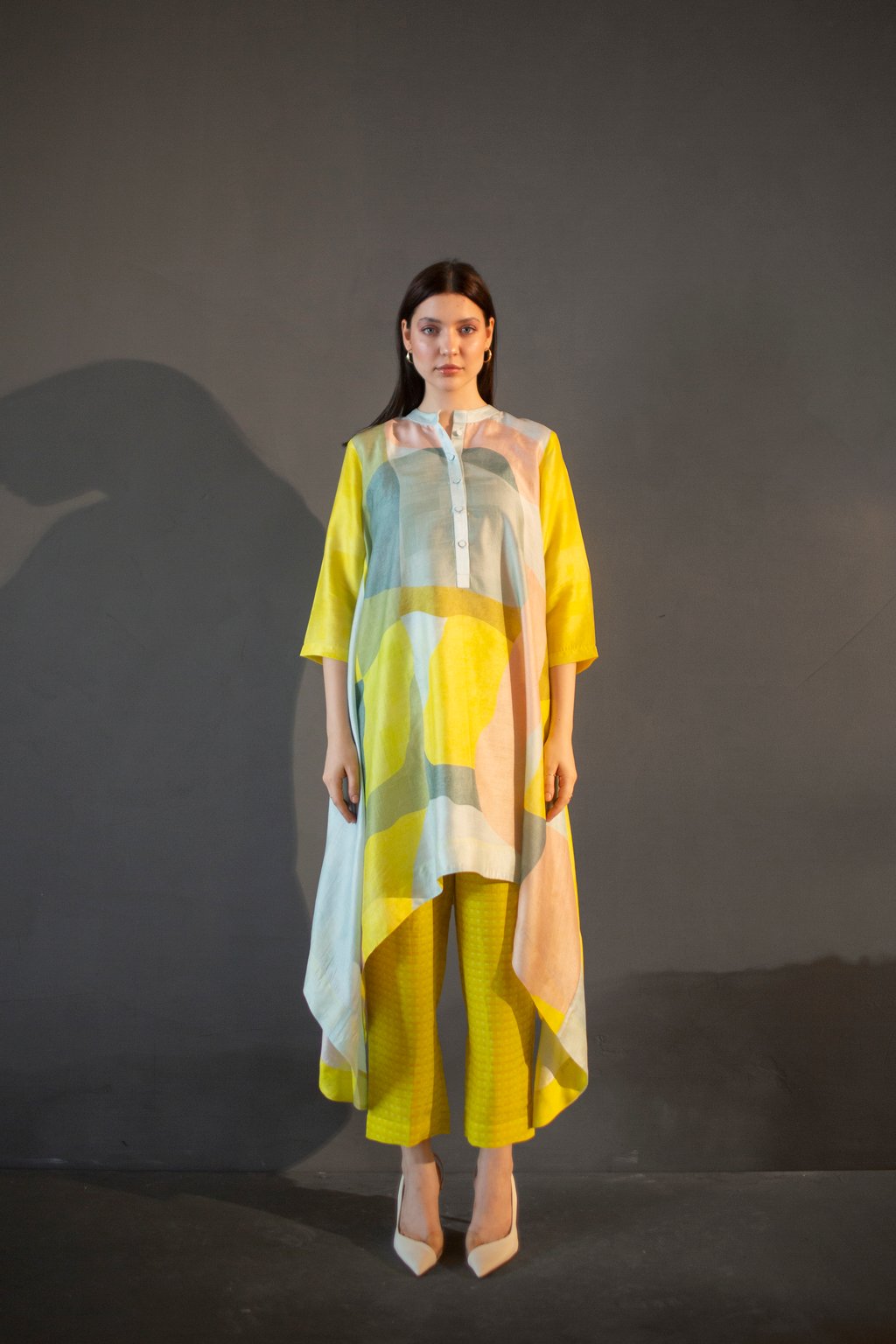 Deep Yellow Long Kaftan Tail Set