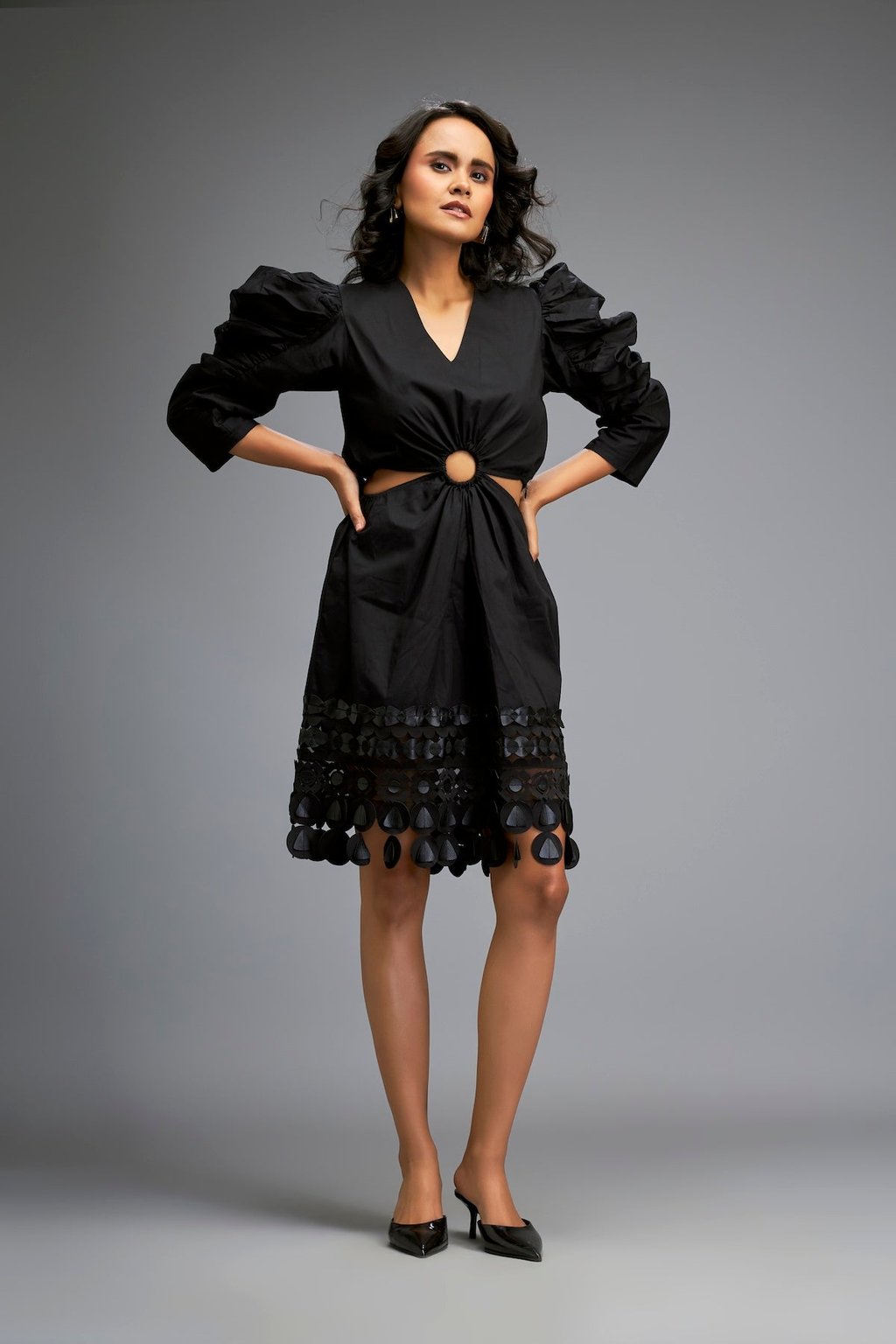 Structured Dress with Applique Hemline
