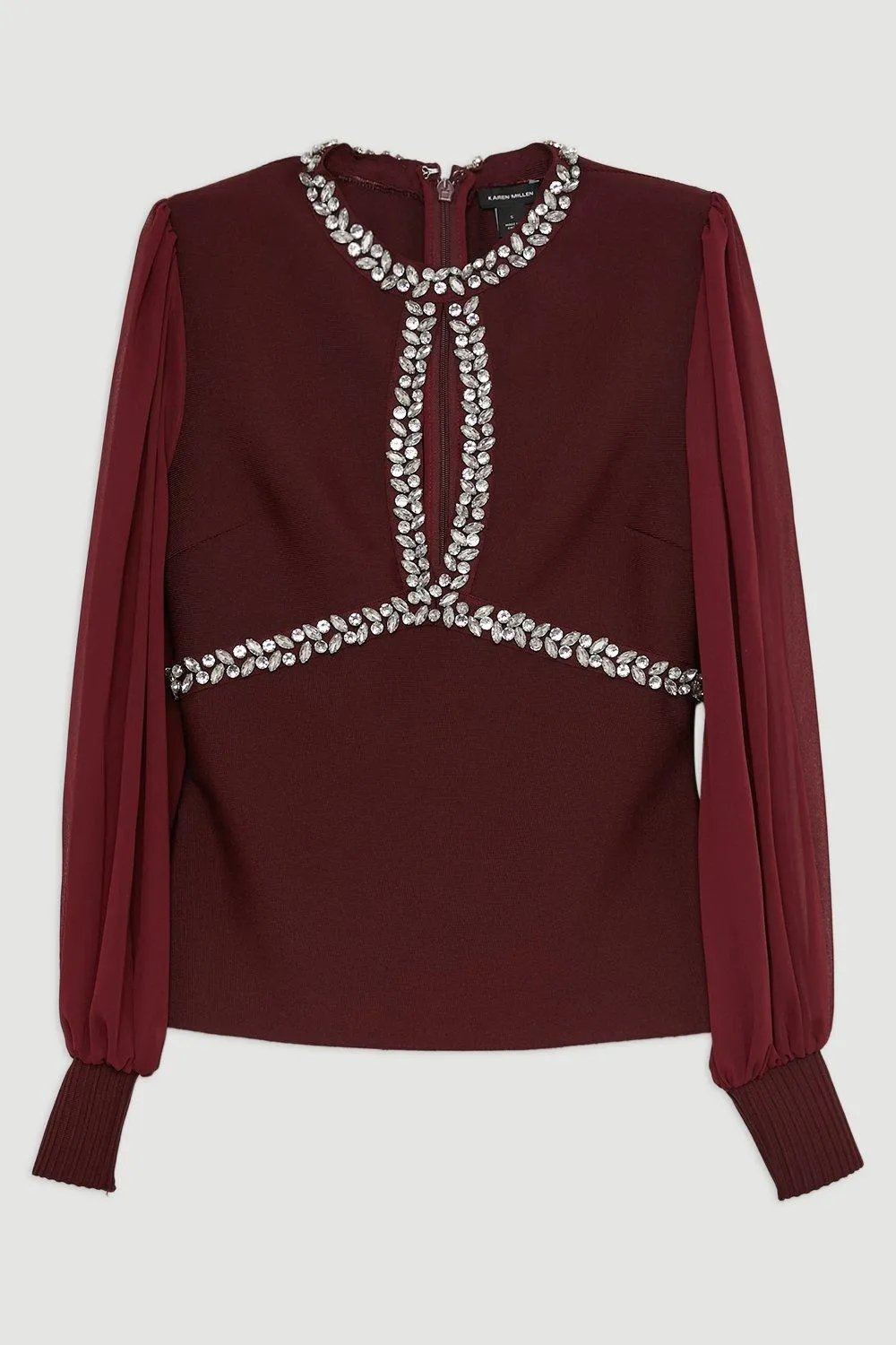 Bandage Embellished and Chiffon Sleeve Figure Form Knit Top