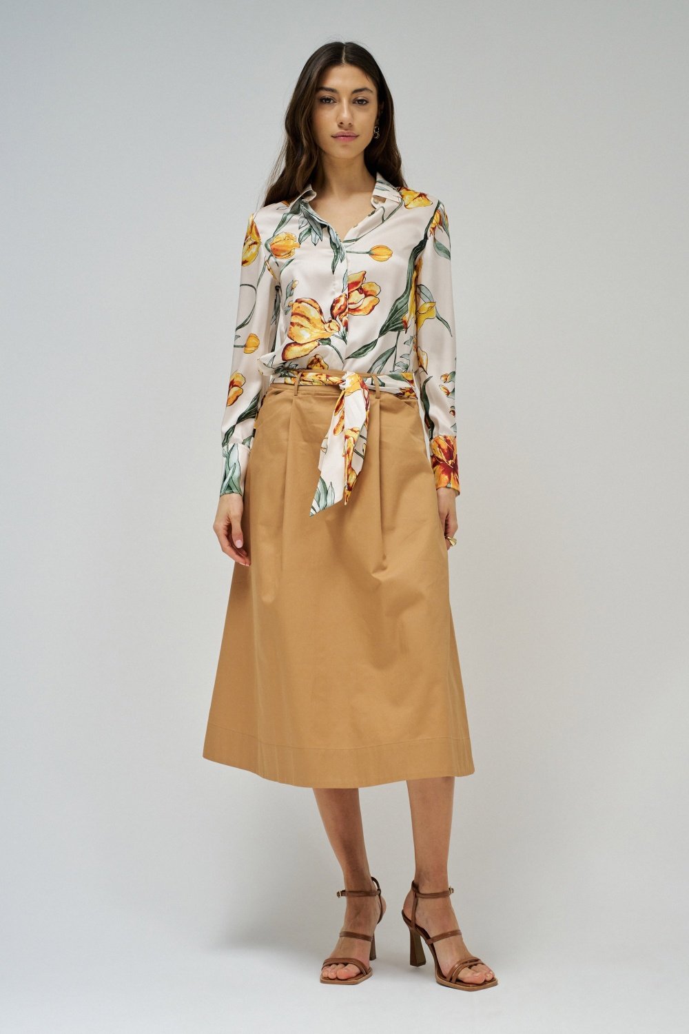 A-Line Solid Skirt with Belt