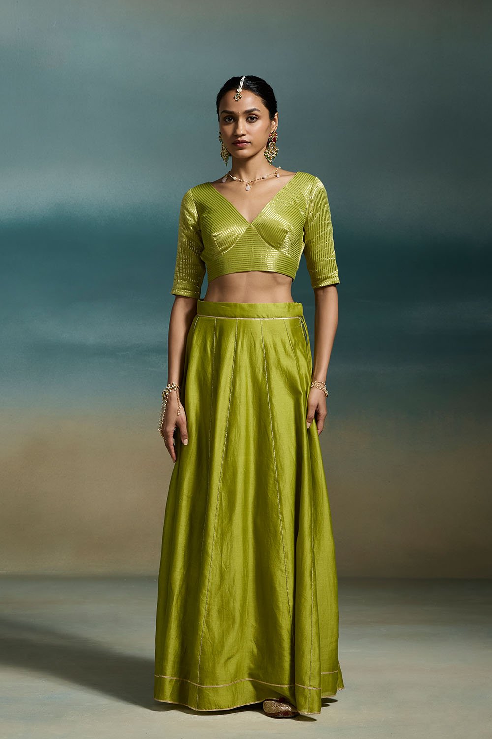 Rasmiya Chanderi Green Lehengas