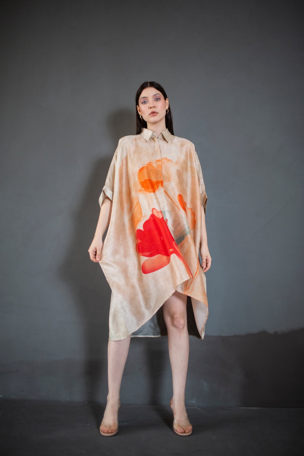 Beige High Low Kaftan Set