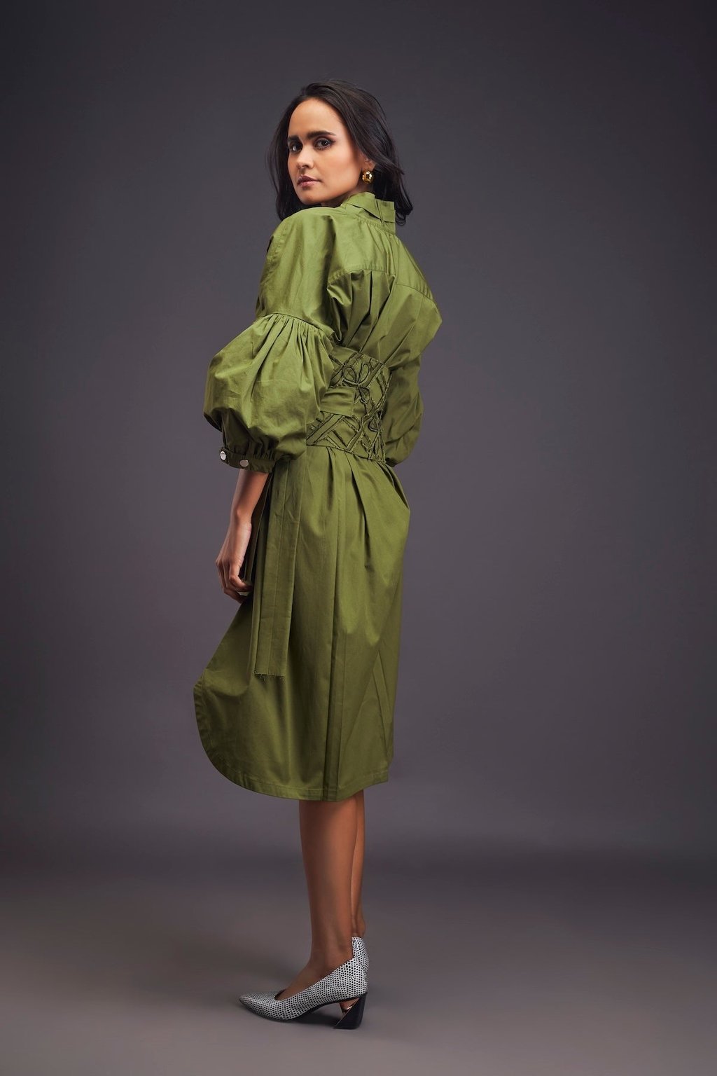 Shirt Dress with Applique Corset Style Tie up Belt
