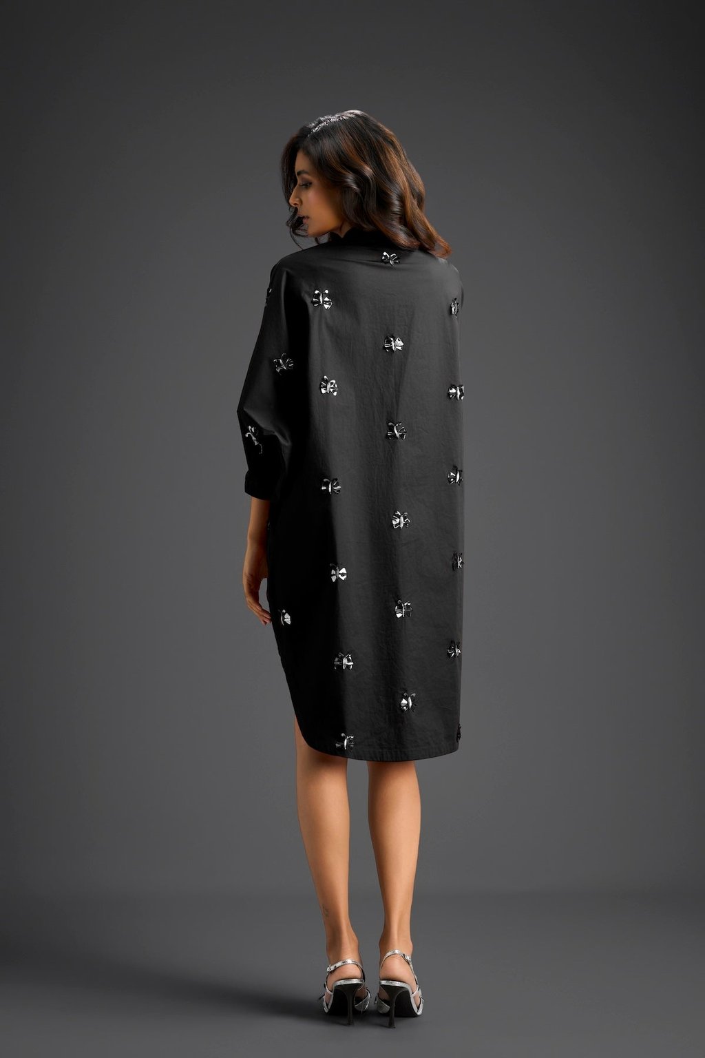 Balck Oversized Shirt Dress with Butterfly Motifs