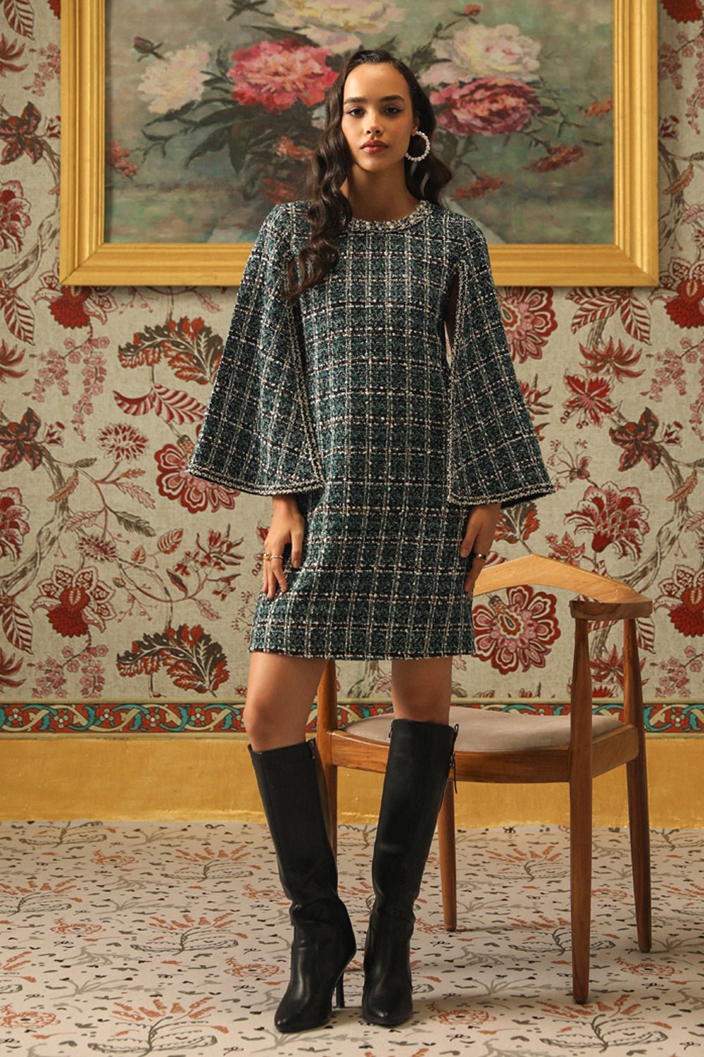 Mettalic Plaid Tweed Dress
