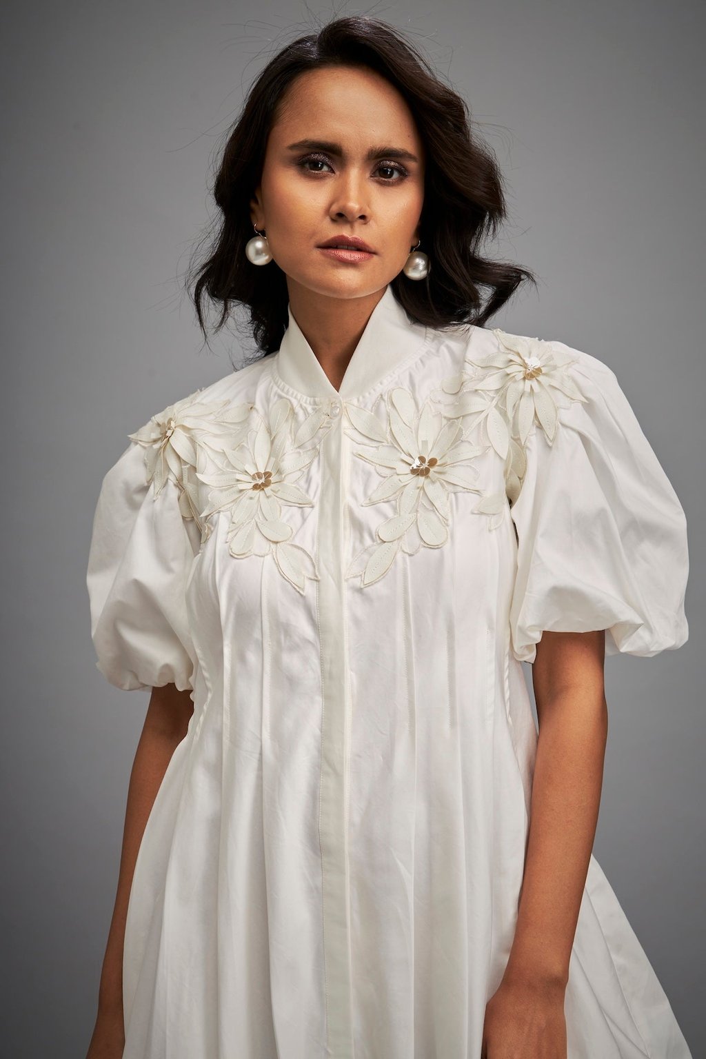 Structured Mini Dress with Puff Sleeves