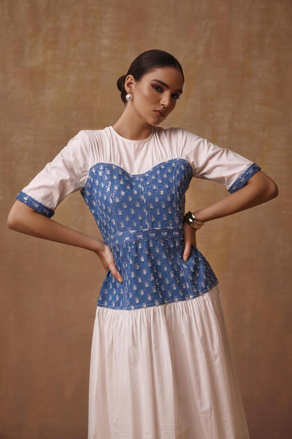 Mettalic Denim Midi Dress