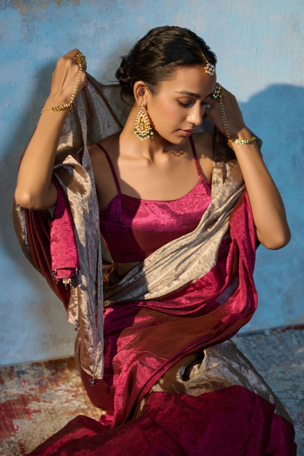 Ritiqa Tissue Silver & Pink Sarees