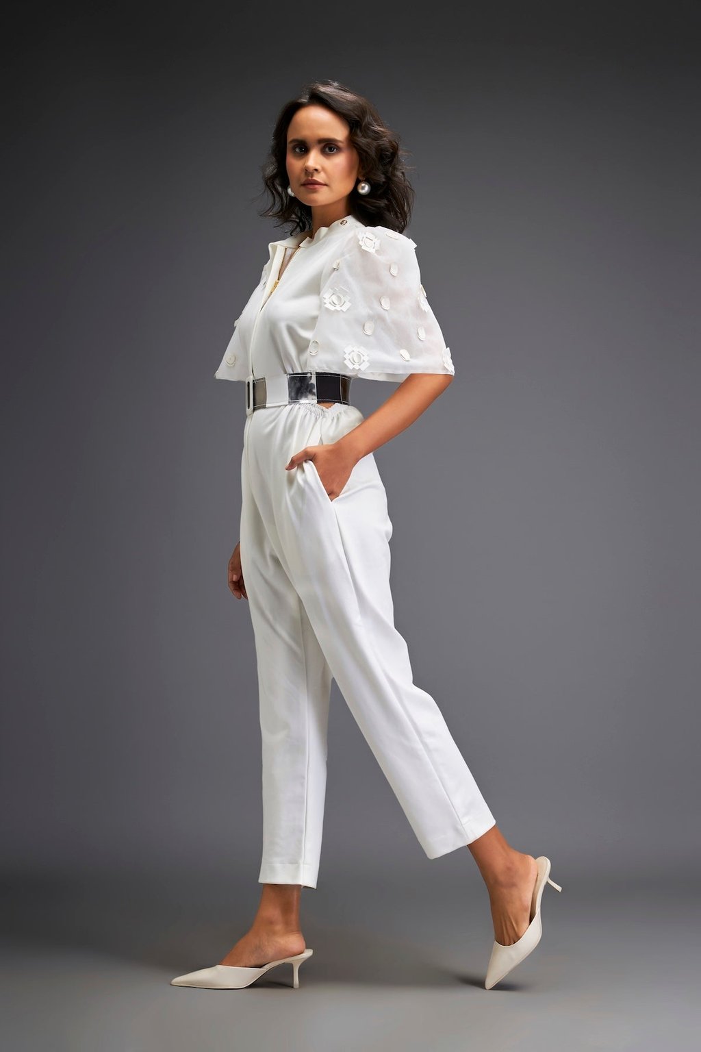 Waist Cut Out Jumpsuit Comes with Metallic Belt