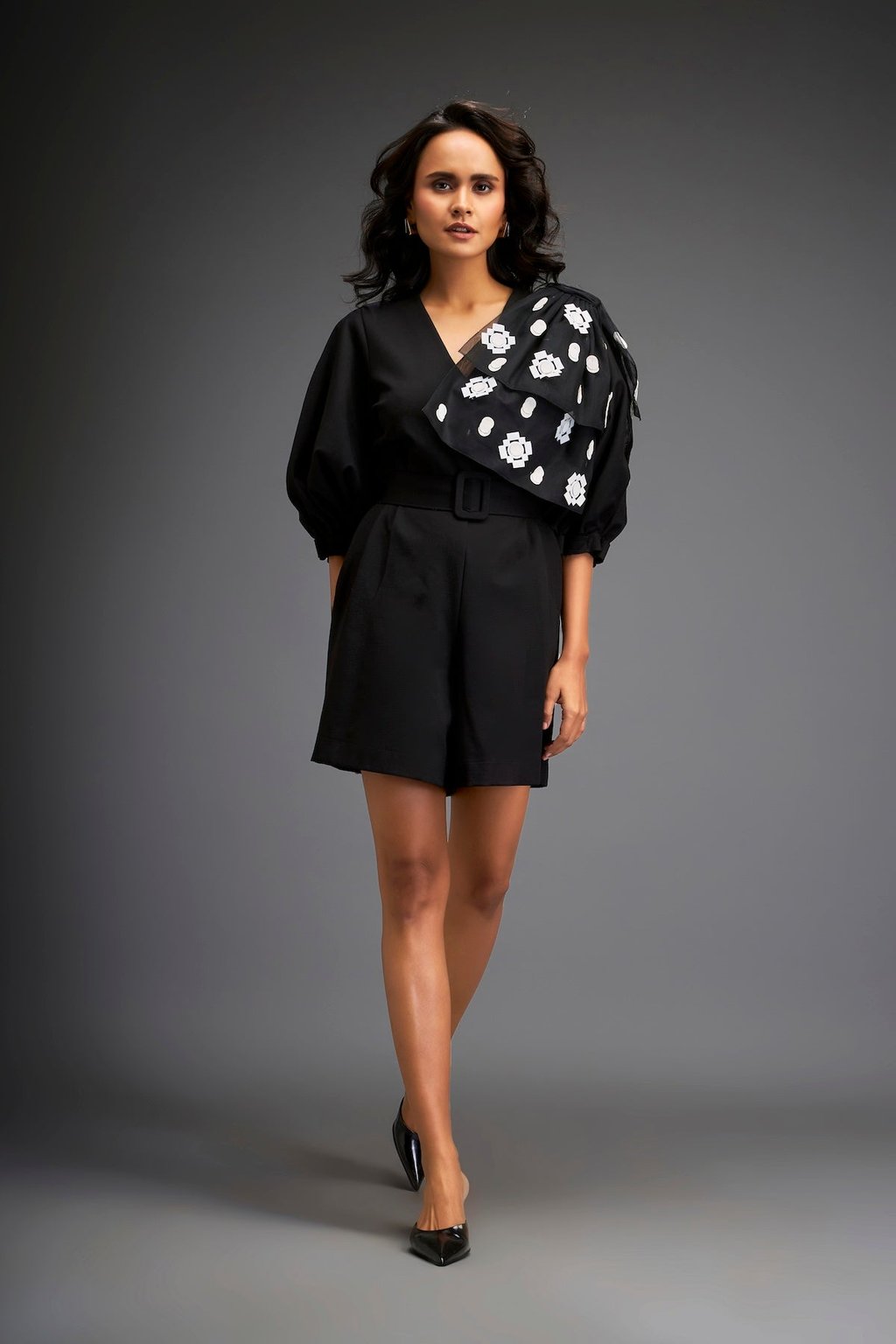 Playsuit with Applique Work on the Shoulder