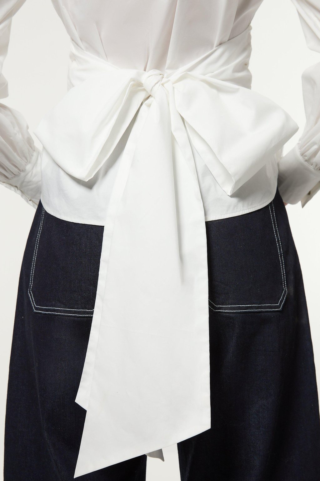 Cotton Poplin Drama Sleeve Woven Wrap Detail Blouse