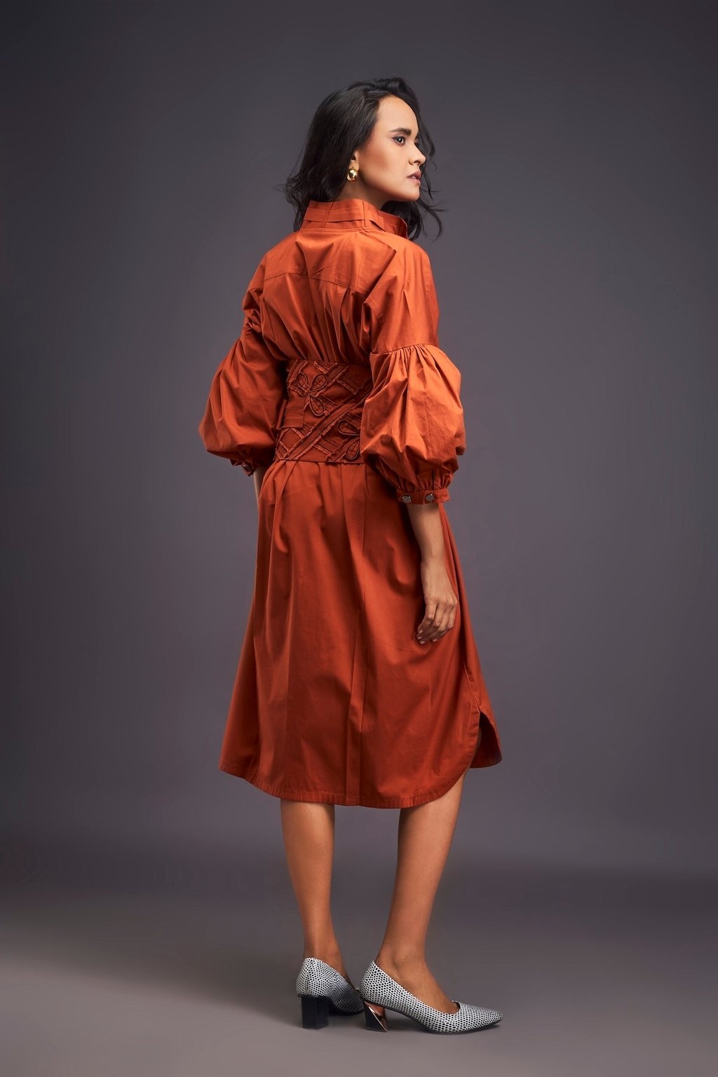 Shirt Dress with Applique Corset Style Tie up Belt