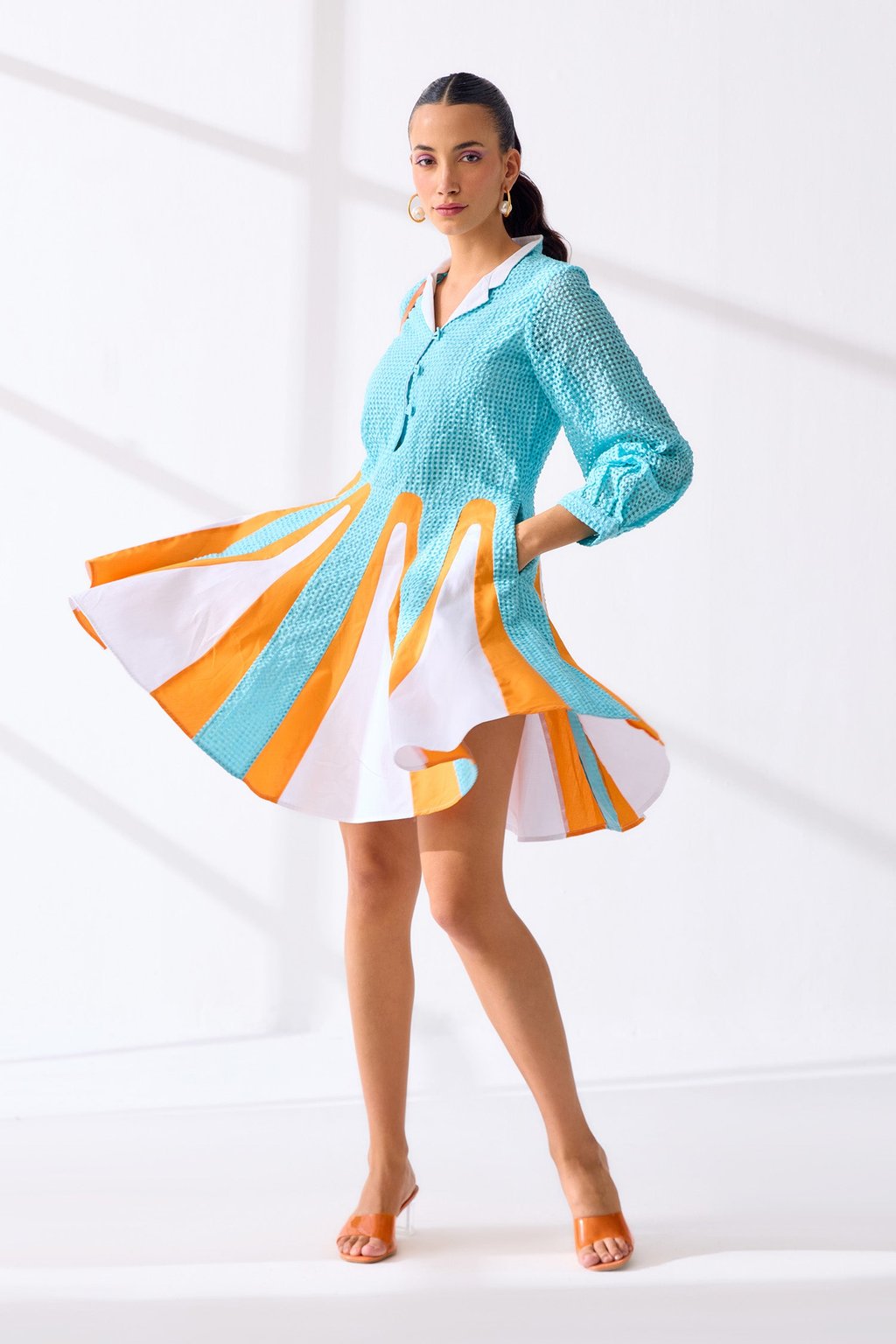 Positano Dress Marine/White/Sunset Orange