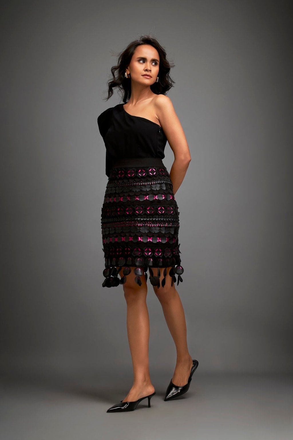 Metallic Pink Accented Geometric Skirt